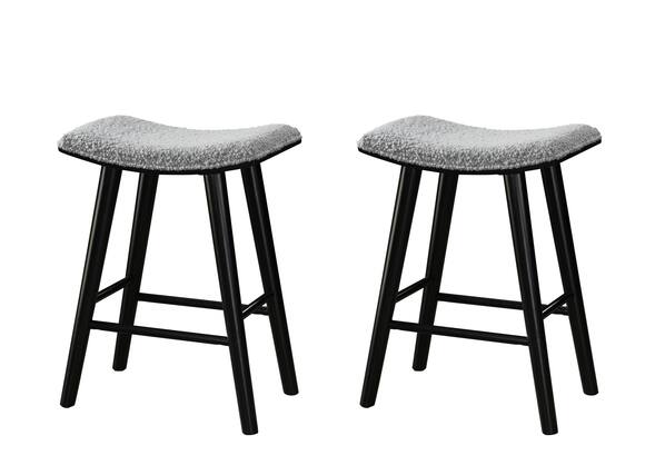Front. LuXeo - Luna 24 in. Black Backless Wood Saddle Counter Stools with Gray Boucle Fabric Seat (Set of 2) - Black/Gray.
