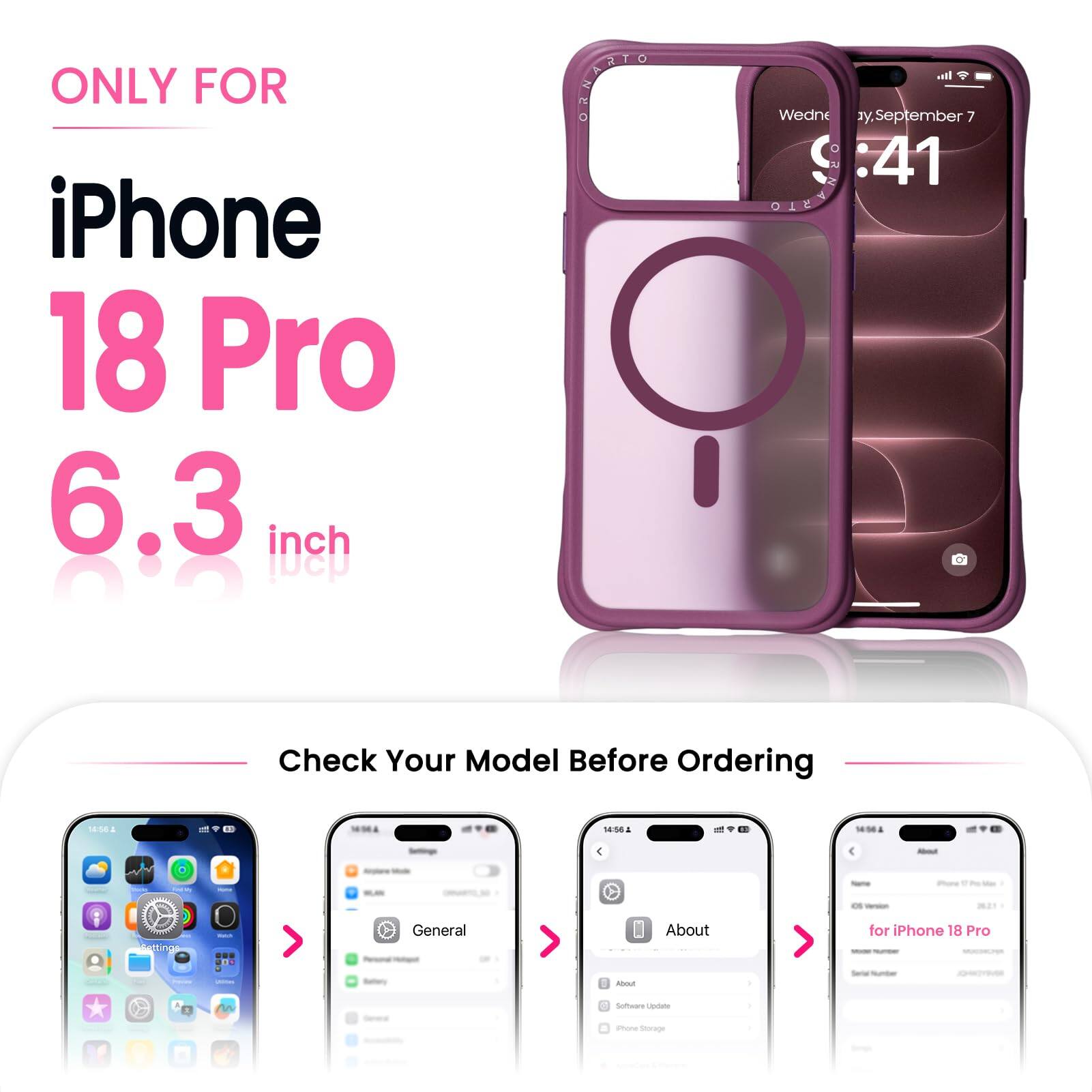 Ornarto for iPhone 18 Pro Case 6.3