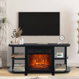 Ihomeadore - 48" TV Stand with 18" Insert Electric Fireplace and Open Storage Shelves Media Console for TVs up to 55" - Black
