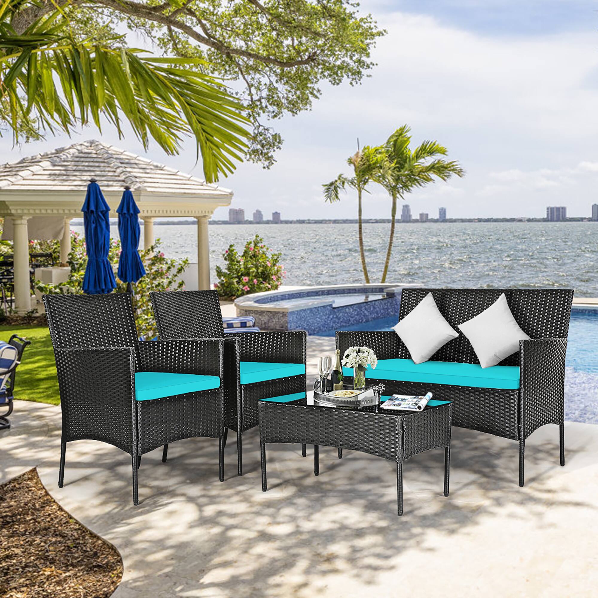 Alt View 3. Costway - Costway 8PCS Patio Rattan Furniture Set Cushioned Sofa Coffee Table Backyard - Multicolor.