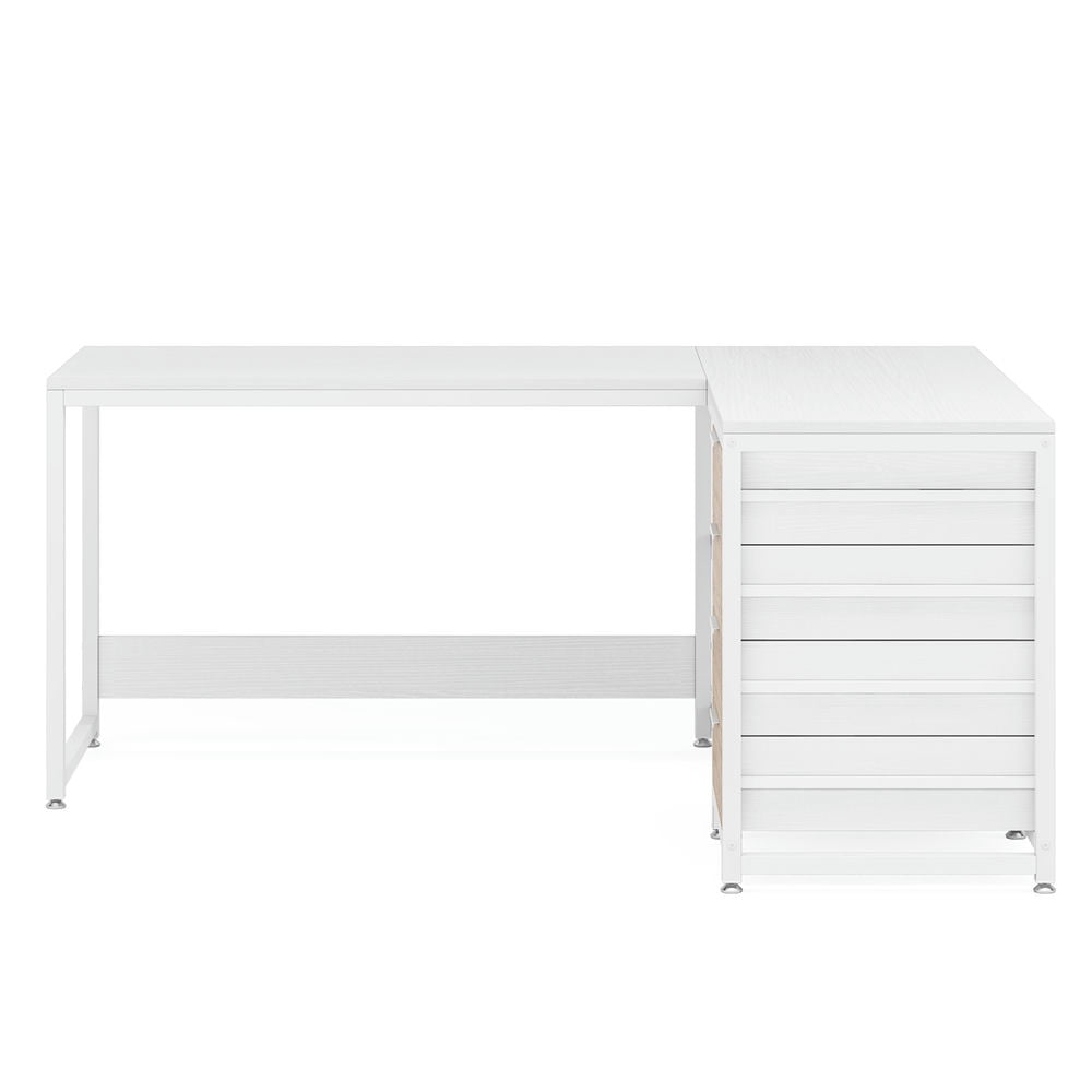 Angle. Kadyn - Kadyn Study Writing Desk, Computer Desk,59" L-Shaped Desk, Reversible Corner Desk with Drawers & Shelves,White - White.