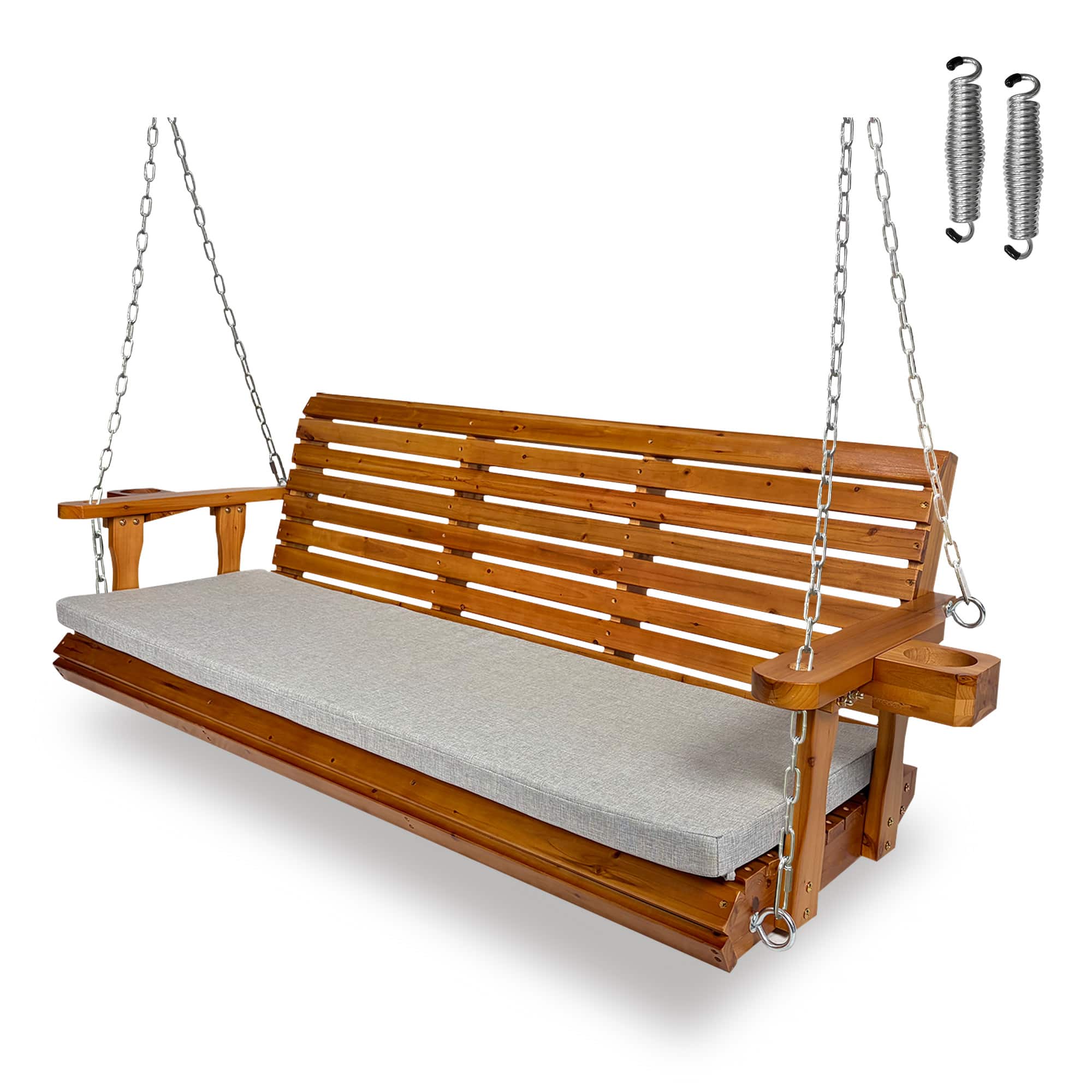Fortune Candy - Outdoor Wooden Porch Swing, 5 FT Patio Hanging Bench with Cushion, Heavy Duty 880 LBS, Weather-Resistant for Backyard - Teak Tone price history on PriceWatchPro