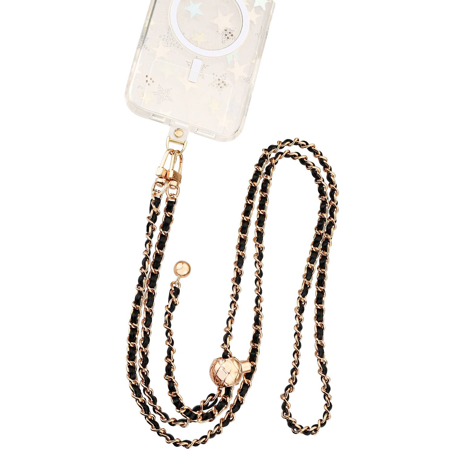 Front. Mybat - MyBat Onyx Luxe Adorn Series Chain Crossbody Phone Strap - Black / Gold - Gold.