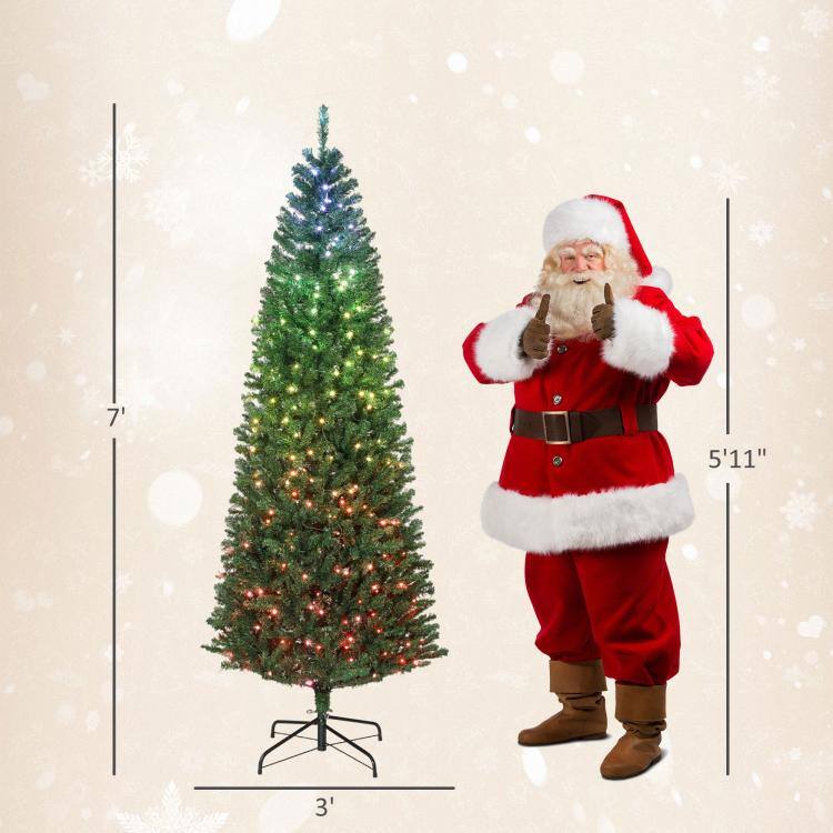 Alt View 3. PULUZ - 7ft Artificial Christmas Tree with Colorful DIY Synchronized Lights, Remote, Hinged Slim Fir with Daily Timer - Green.