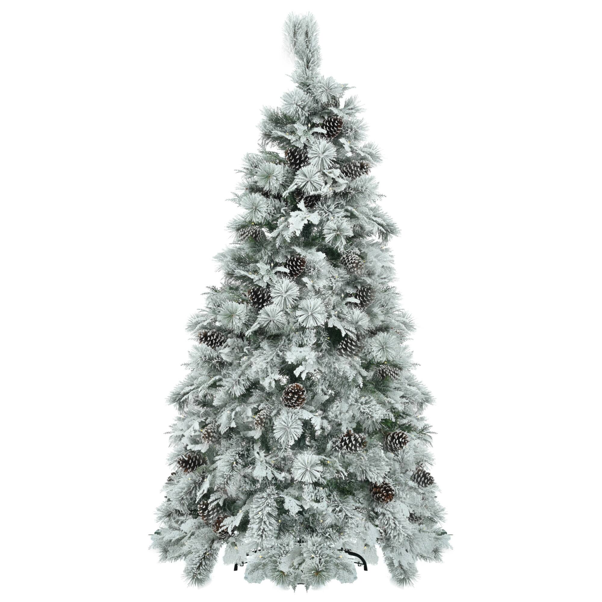 Alt View 2. ELEMENT ACE - 6-Foot Pre-Lit Artificial Snow Flocked Christmas Tree with Pine Cones and Multi-Color LED Lights for Holiday Décor - White+Green.