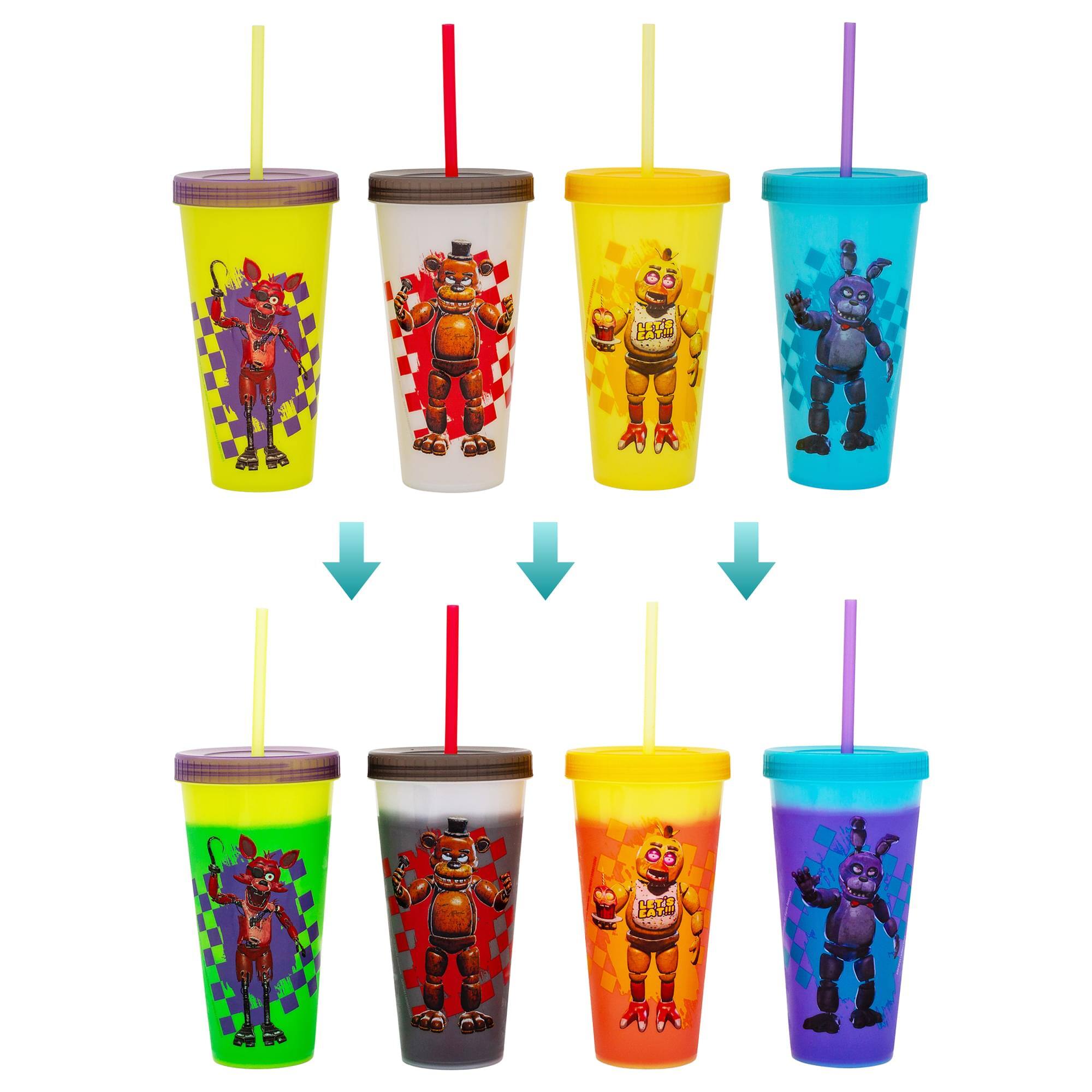 Front. Silver Buffalo - Five Nights At Freddy's 4-Piece Color-Changing Plastic Tumbler Set - Multi-Color.