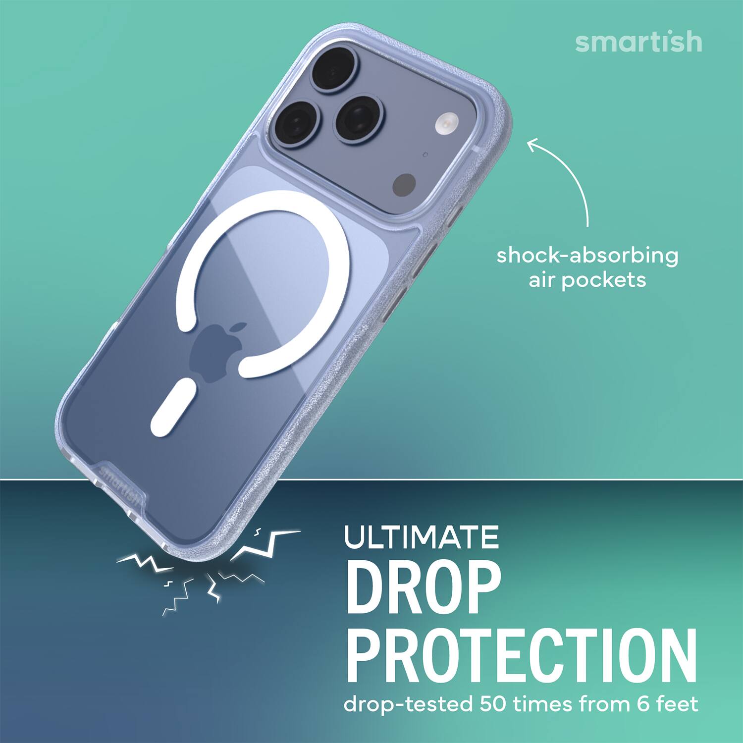 smartish  
shock-absorbing air pockets  
ULTIMATE DROP PROTECTION  
drop-tested 50 times from 6 feet