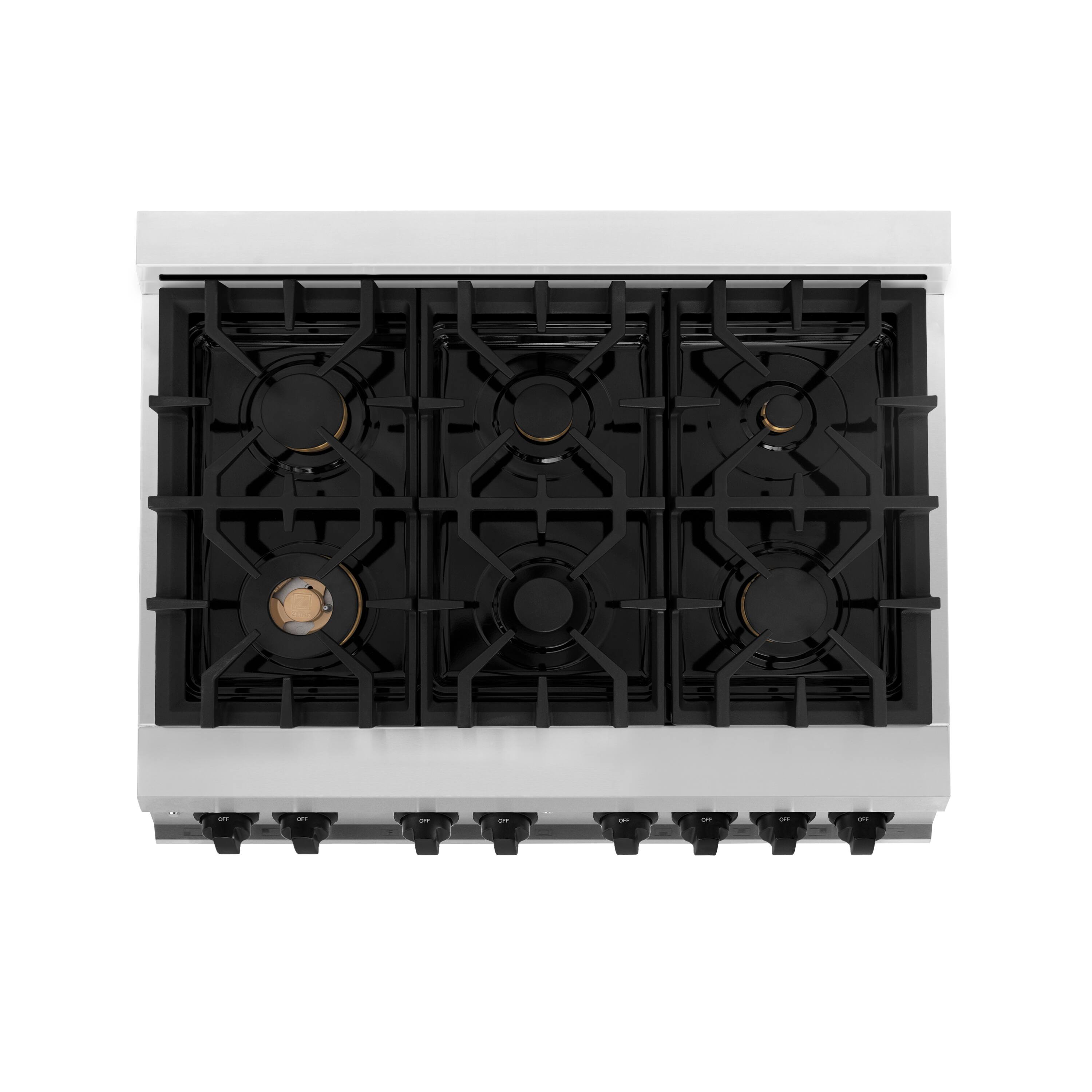 Left. ZLINE - Autograph 36" Legacy Dual Fuel Range w/ 6 Burners & White & Black Accents (RAZ-WM-36-MB) - Stainless Steel/Matte White.