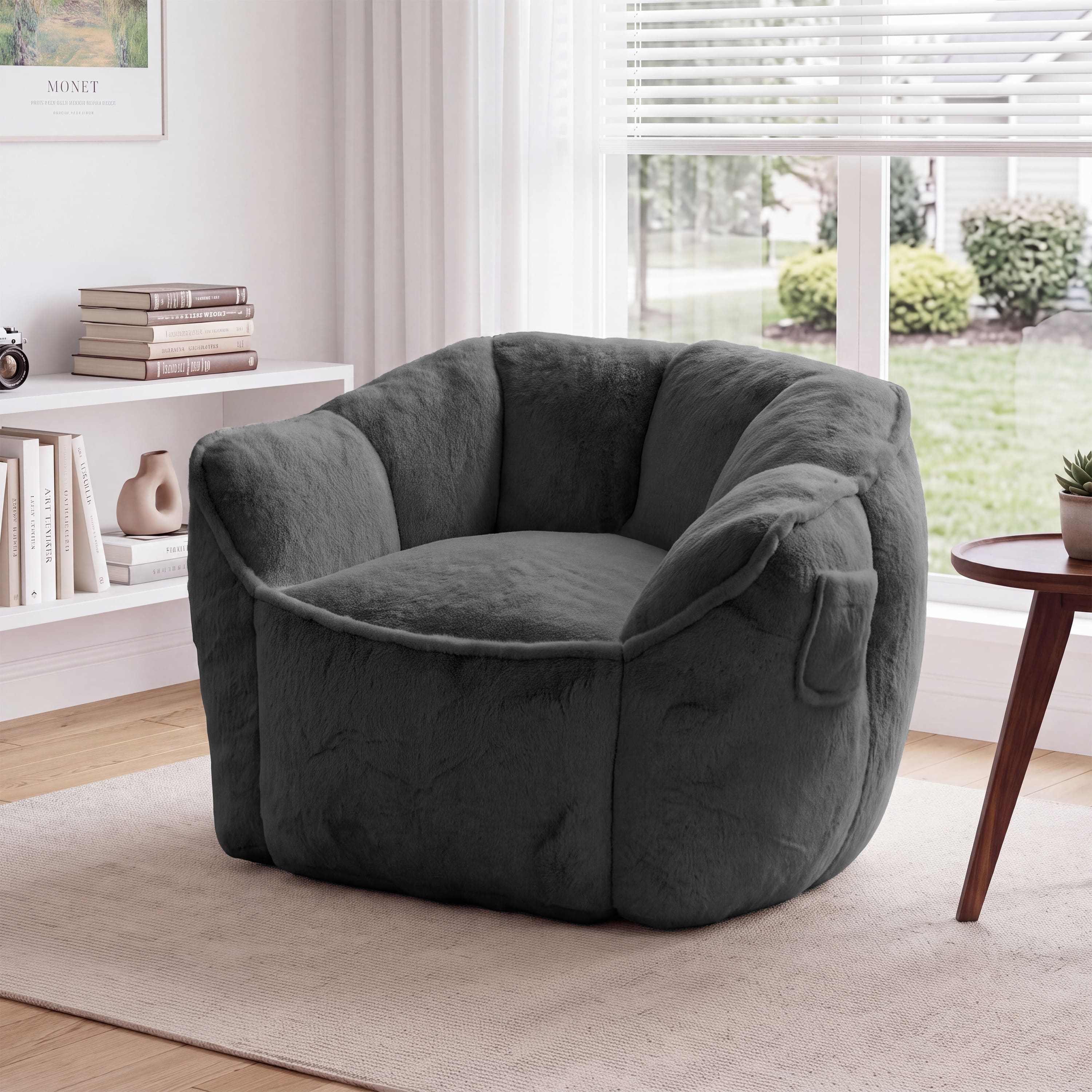 Vipbear - Bean Bag Chair for Adults and Kids, Single Sofa Couch with Back Support and Armrest for Living Room, Bedroom, Apartment - dark gray