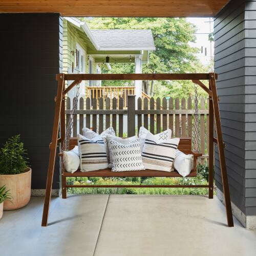Alt View 9. Winado - Wooden Porch Swing Frame Only, A-Frame Porch Swing Stand for 5FT Wooden Swing Hanger for Indoor Outdoor Garden Patio - Carbonized.