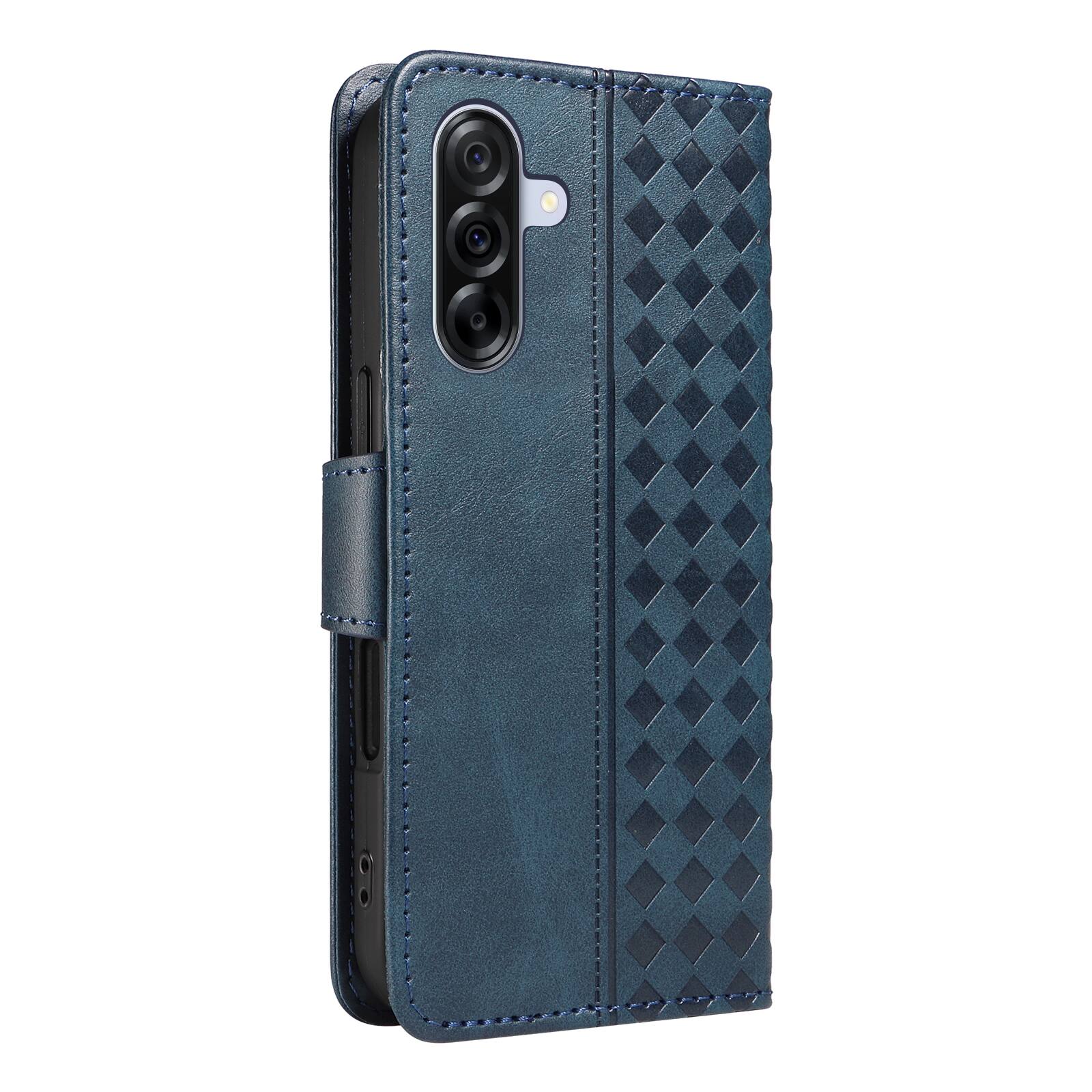Left. Dteck - For Samsung Galaxy A17 5G Shockproof Leather Folio Kickstand Card Slots Wallet Case with Strap - Blue.