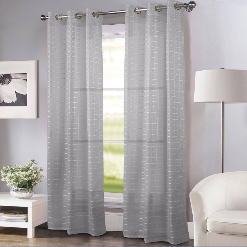 Angle. RT Designers Collection - RT Designers Collection Wanda Box Voile Light Filtering One Grommet Curtain Panel 54" x 90" Silver - Silver.