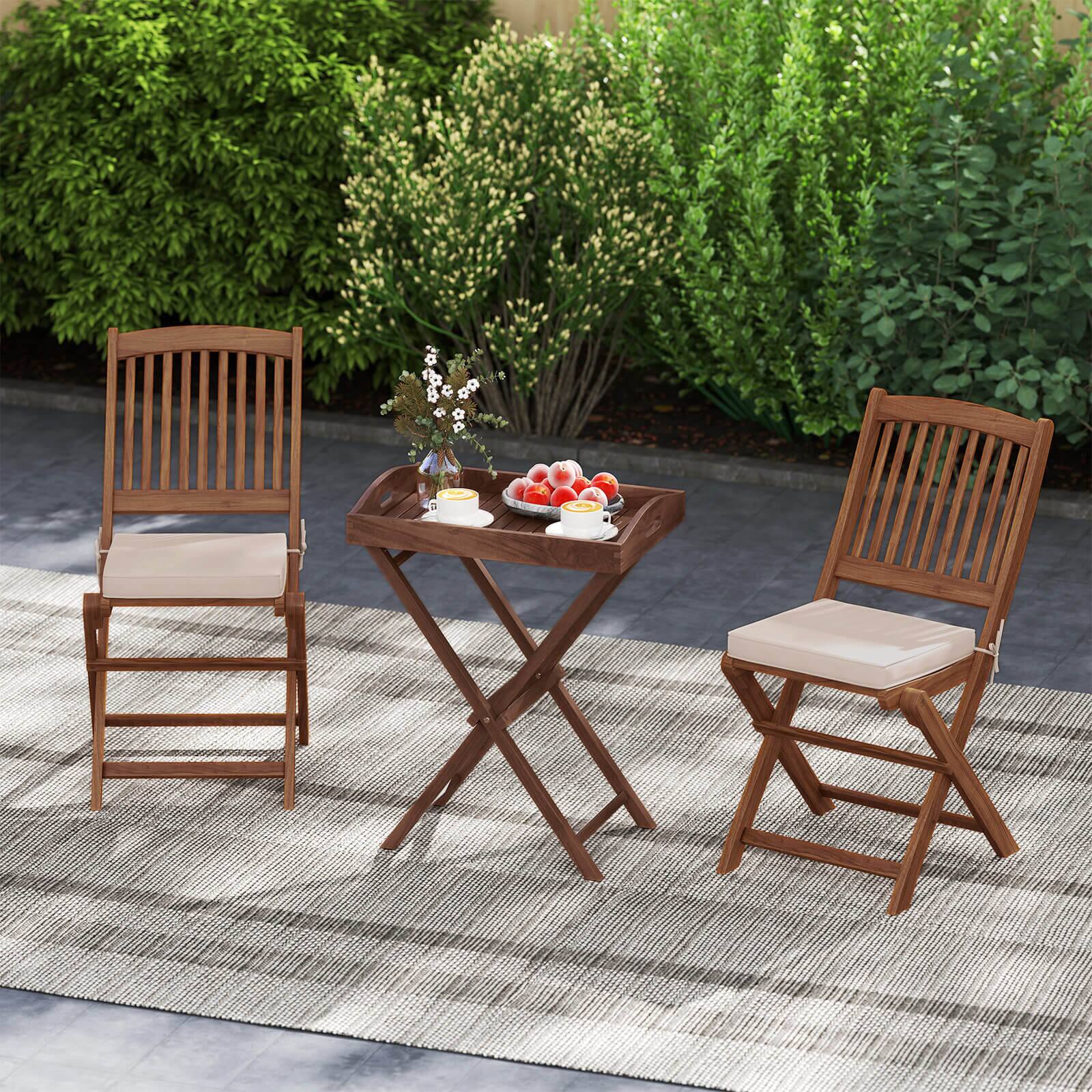 Alt View 3. Costway - Costway 1 PCSSolid Teak Wood Tray Table 28" High Folding Table with Removable Tray Top - Brown.