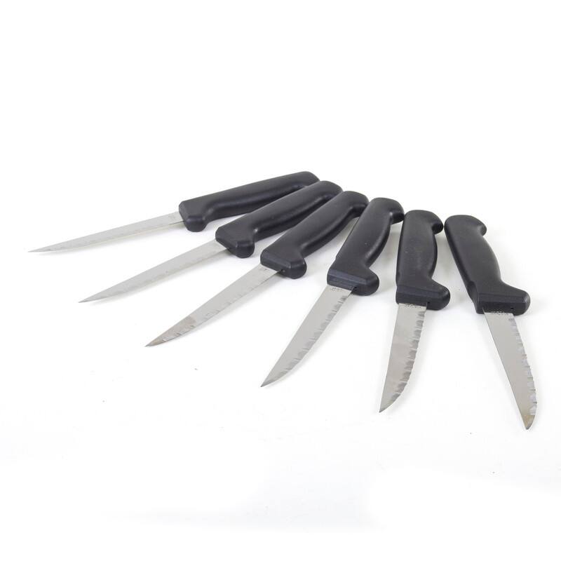 Angle. Kitchen + Home - Steak Knives - Stainless Steel Serrated Steak Knife - 6 Pack - black.