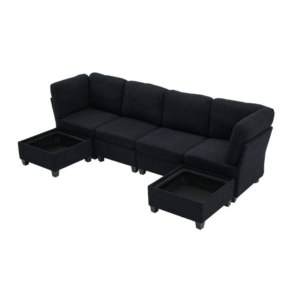 Alt View 7. Kadyn - U-Shaped 6-Seat Sectional, Configurable Modular Couch with Chaise and Storage Ottoman, Black - Black.