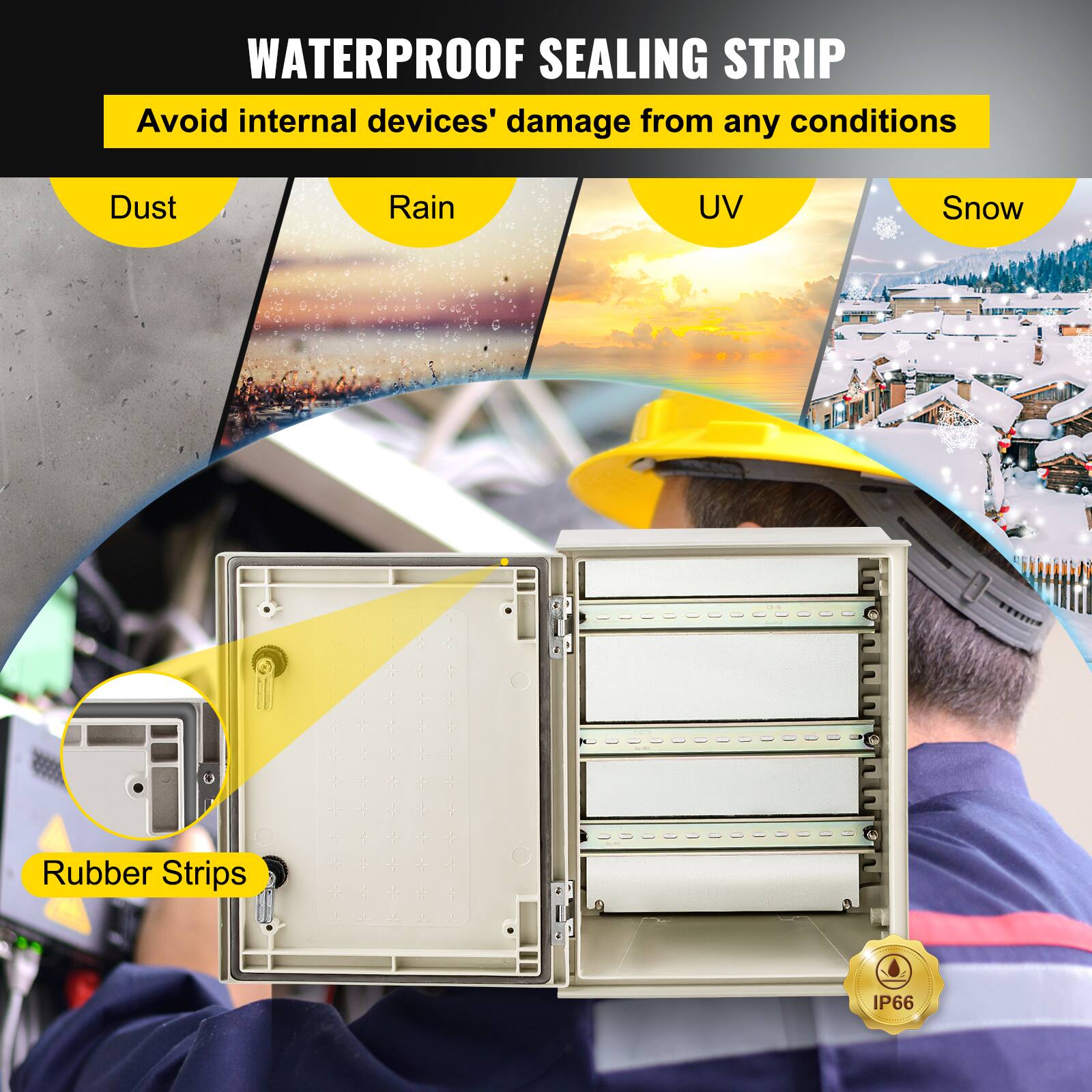WATERPROOF SEALING STRIP

Avoid internal devices' damage from any conditions

Dust
Rain
UV
Snow

Rubber Strips

IP66