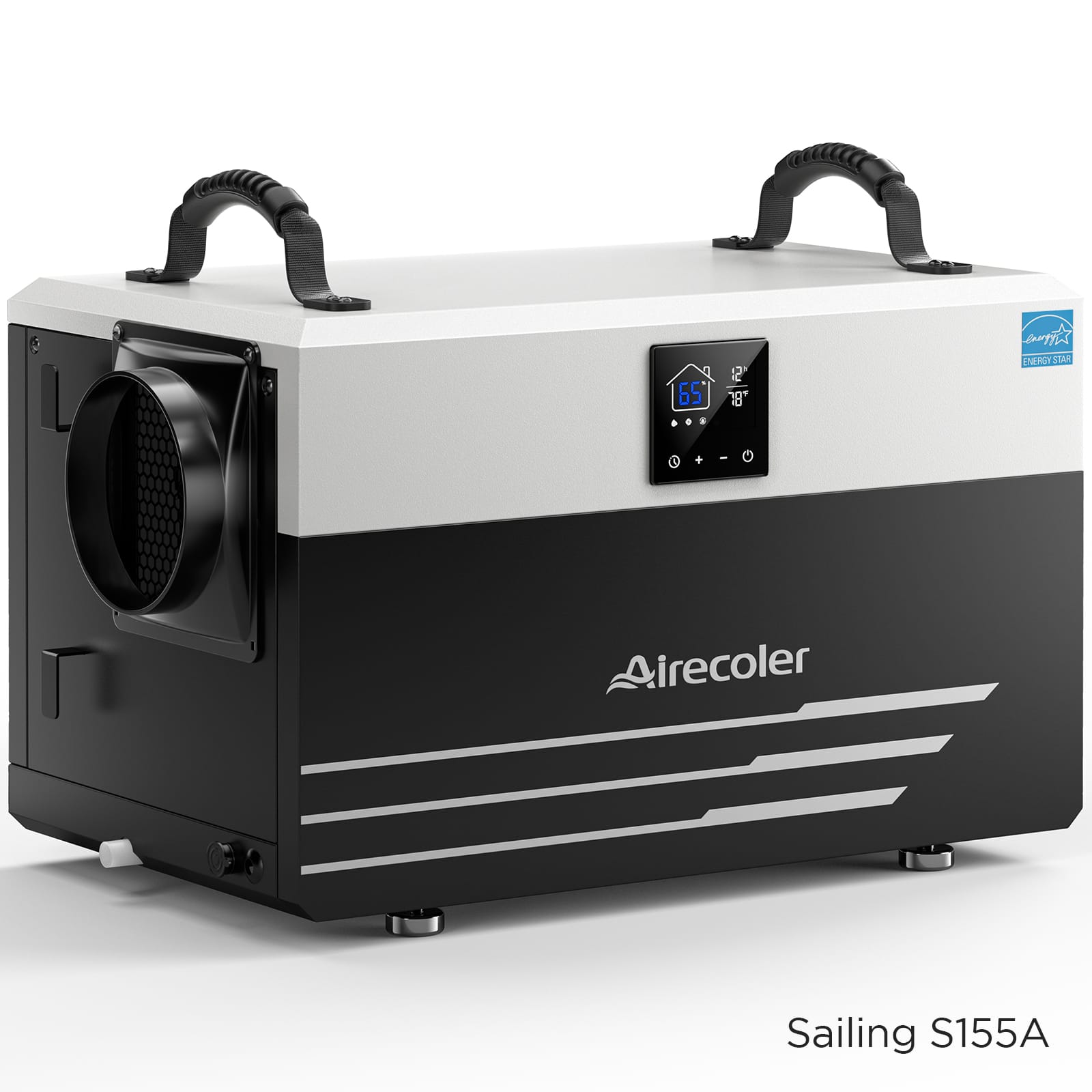 Airecoler - 155 Pints Commercial Dehumidifier for Crawl Space and Basement Up to 6,500 Sq. Ft with Drain Hose - White & Black