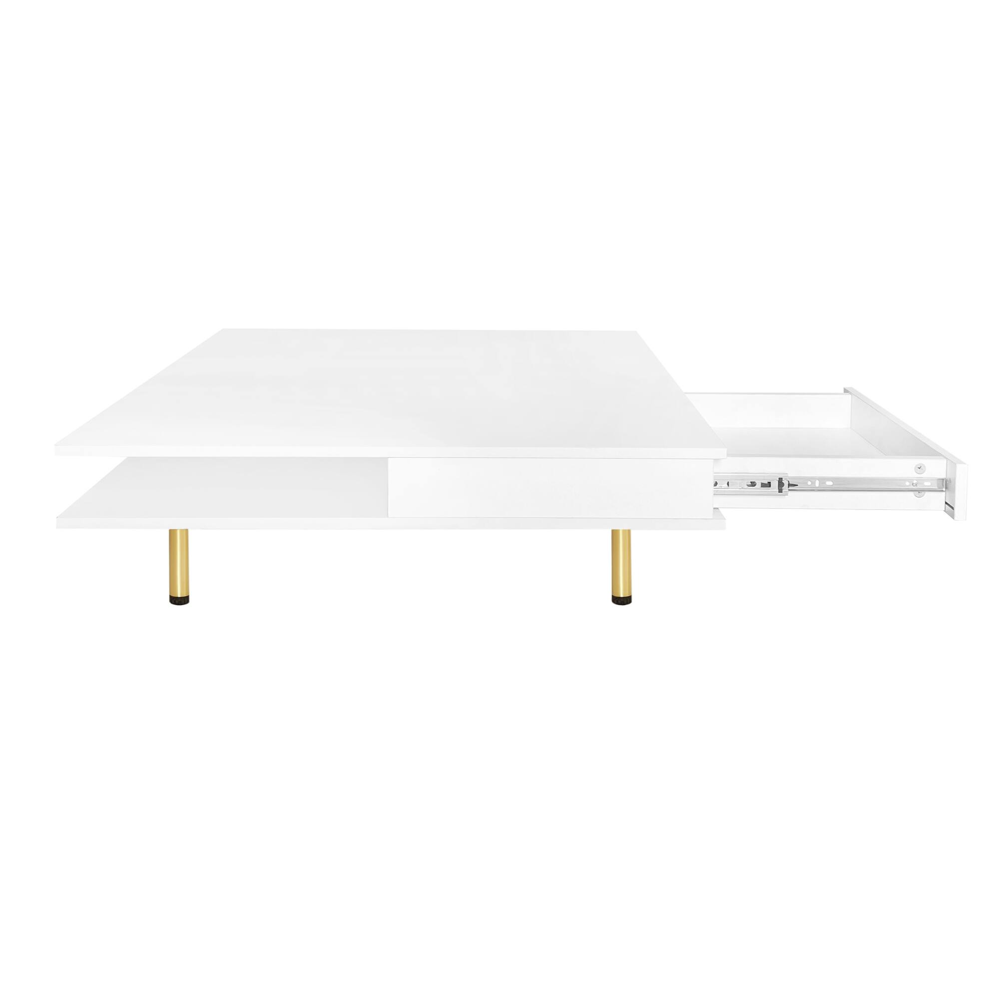 Alt View 6. GOODSILO - Elegant High Gloss Square Coffee Table with Golden Legs and Dual Drawers for Modern Living Room Décor - White.