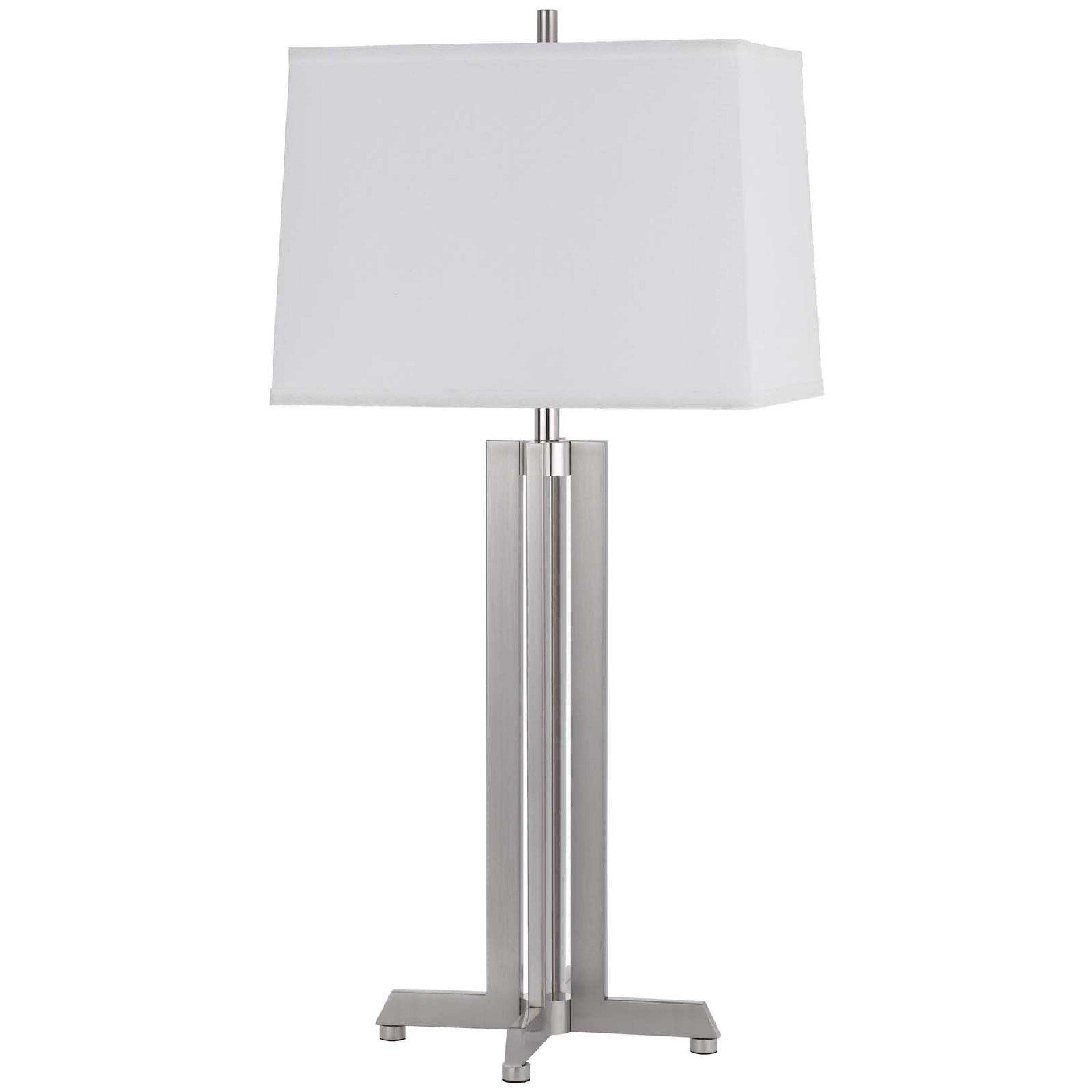 Front. Manhattan Lane - Liam Table Lamp, Drum Shade, 30 Inch Brushed Steel Footed Base - Brushed Steel, White.