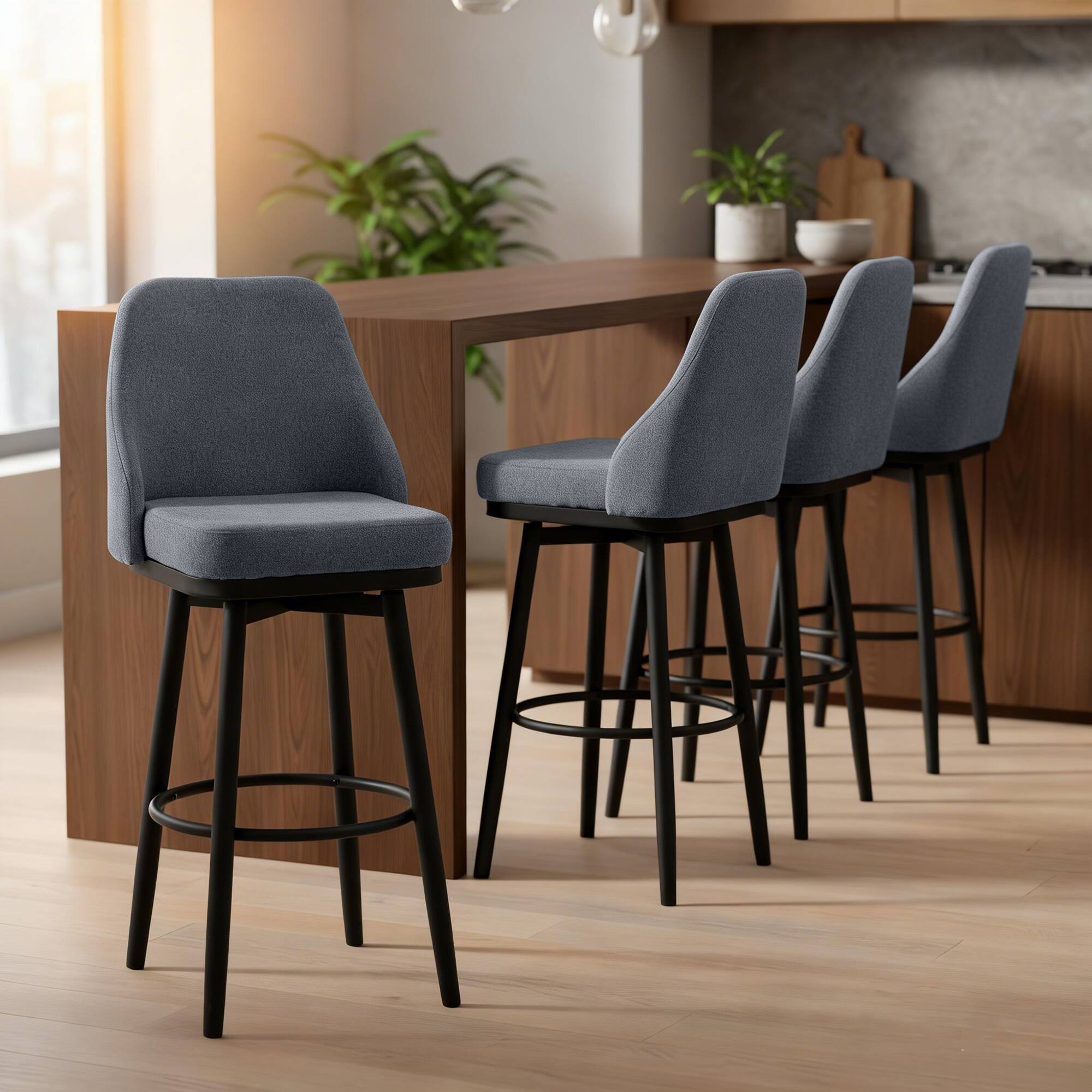 Alt View 8. Homcom - Modern Bar Stools, Set of 2 Swivel Kitchen Chairs - Dark Grey.