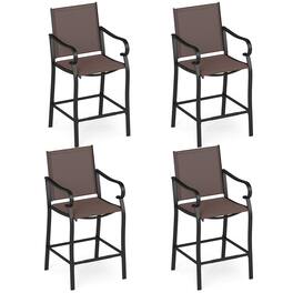 Gymax - Outdoor Counter Height Bar Stools Set of 4 w/ Back Armrest & Footrest - Brown, Black