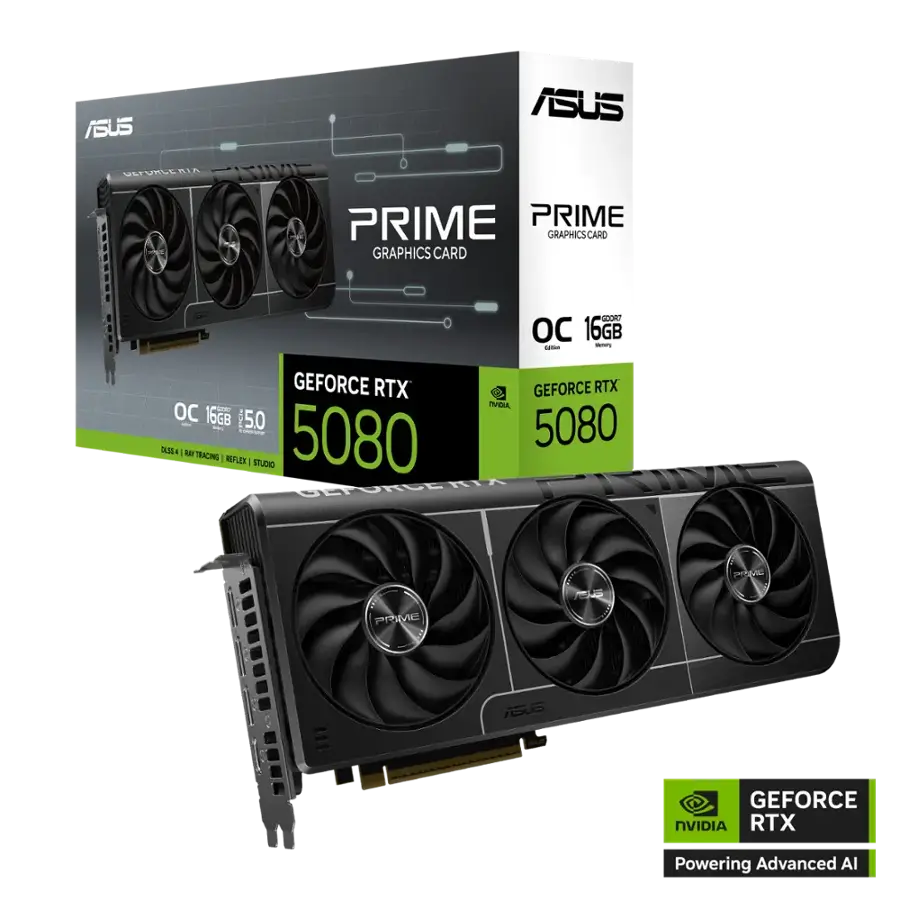 ASUS Prime Graphics Card - GeForce RTX 5080 - 16GB - OC - 16GB - 5.0 5080 - 1 KAT TRACING - 16GB - NVIDIA RTX - Powering Advanced AI