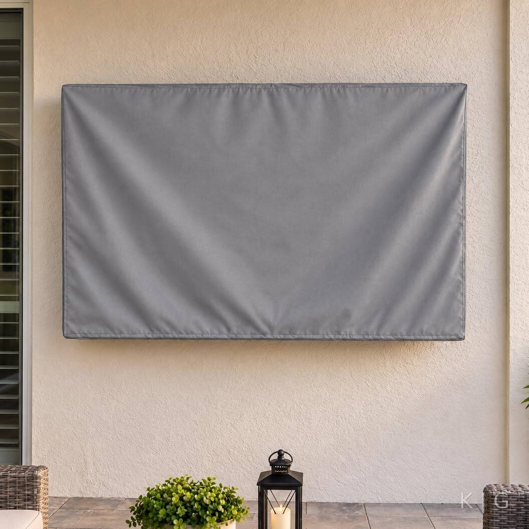 Back. KHOMO GEAR - Outdoor TV Cover 30-32 Inch, Weatherproof and Waterproof TV Cover with Remote Pocket, Fits Wall Mounts and Stands - Gray.