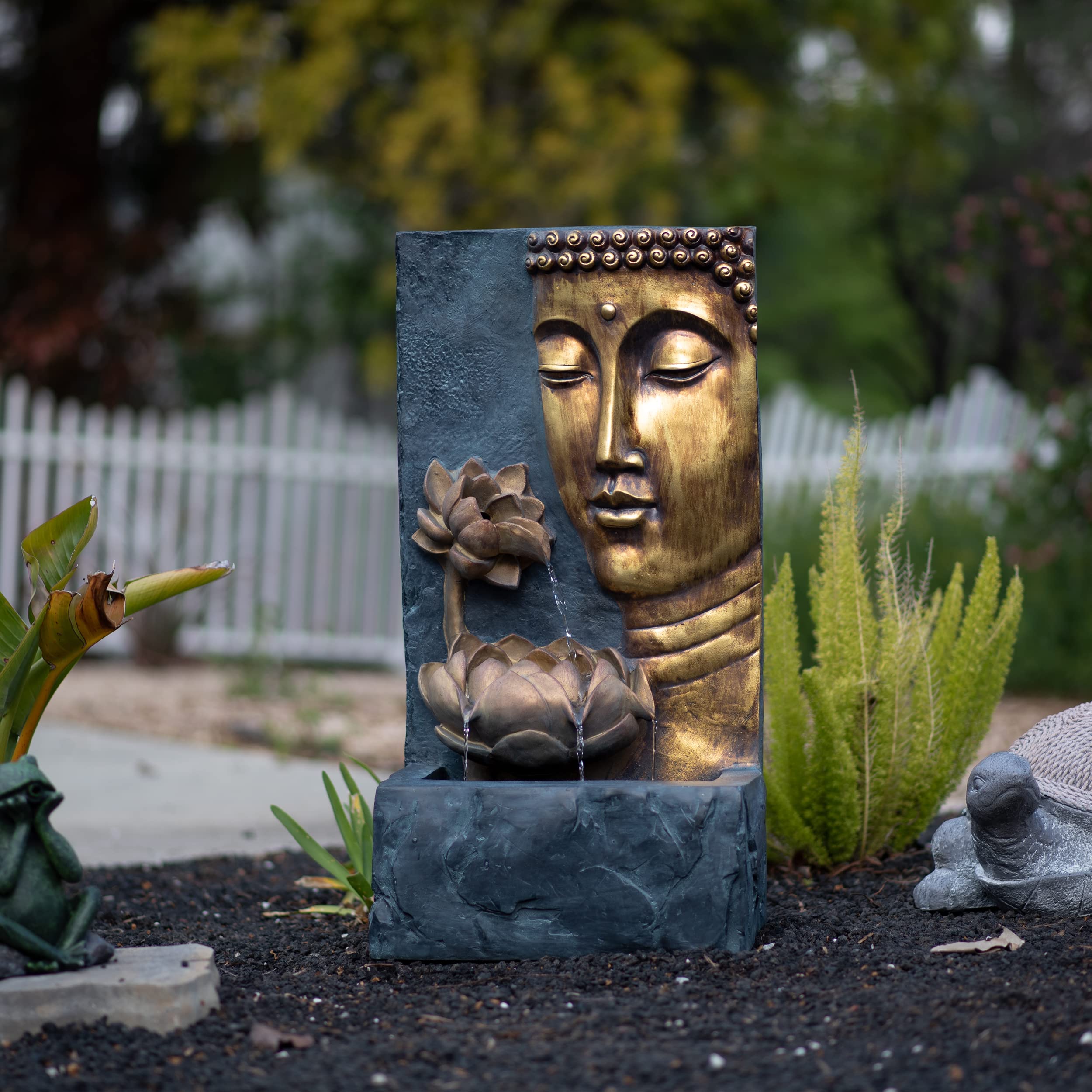 Alt View 3. Refined Abode Design - 30 H Zen Buddha Face Water Fountain W led Light & Pump Indoor outdoor Freestanding Relaxing Decor Bronze And.