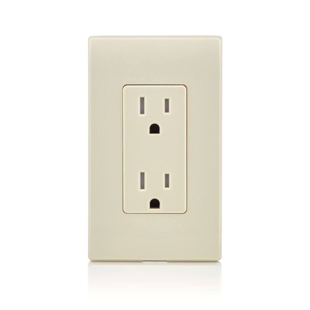 Left. Leviton - 15 Amp Decora Tamper-Resistant Duplex Receptacle T5325. - Light Almond.