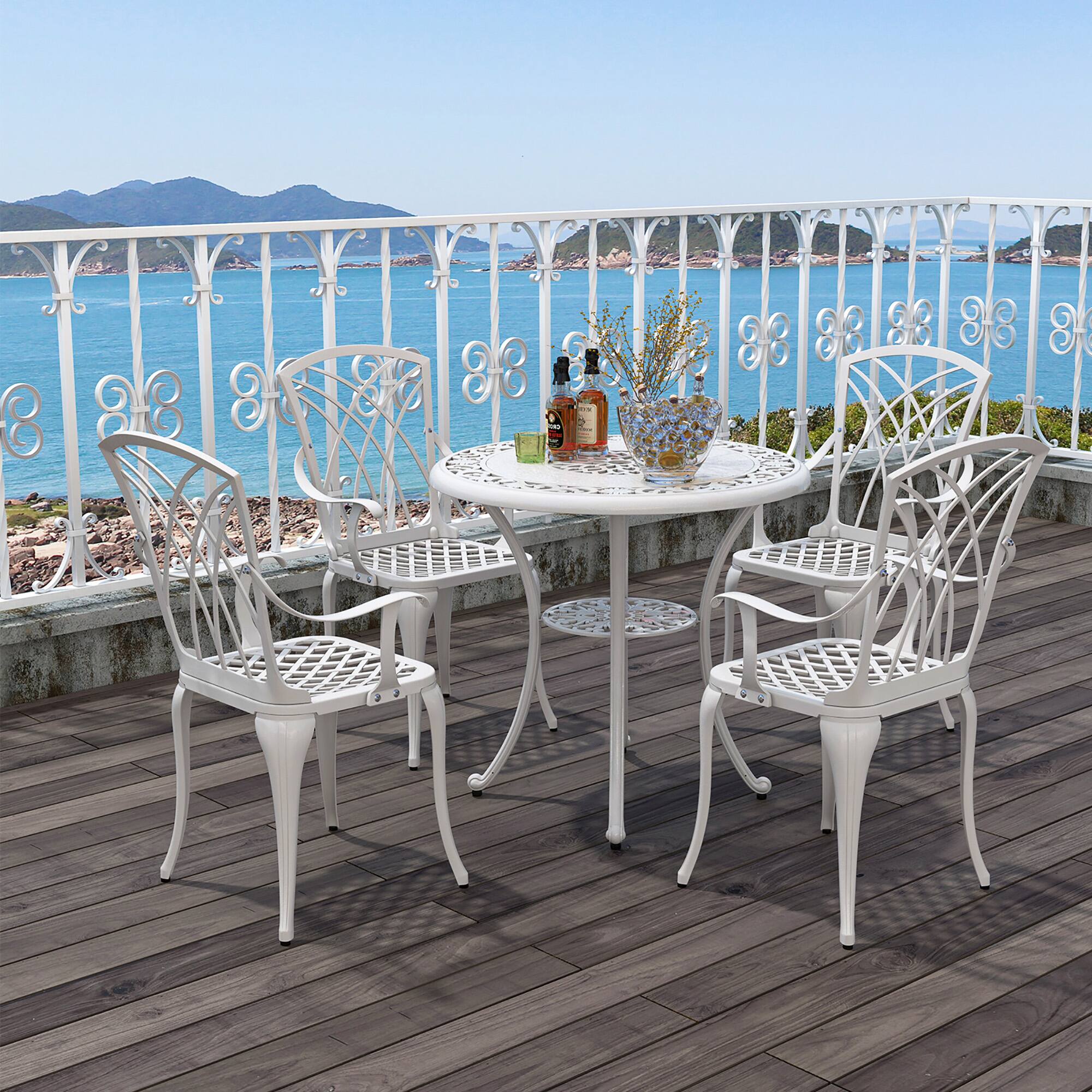 Alt View 4. Gymax - Gymax 5 Pieces All-Weather Outdoor Cast Aluminum Dining Set Round Dining Table - White.