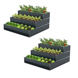 Costway - 2 PCS 3-Tier Raised Garden Bed,47" x 47" x 24" Metal Outdoor Elevated Planter Box - Black
