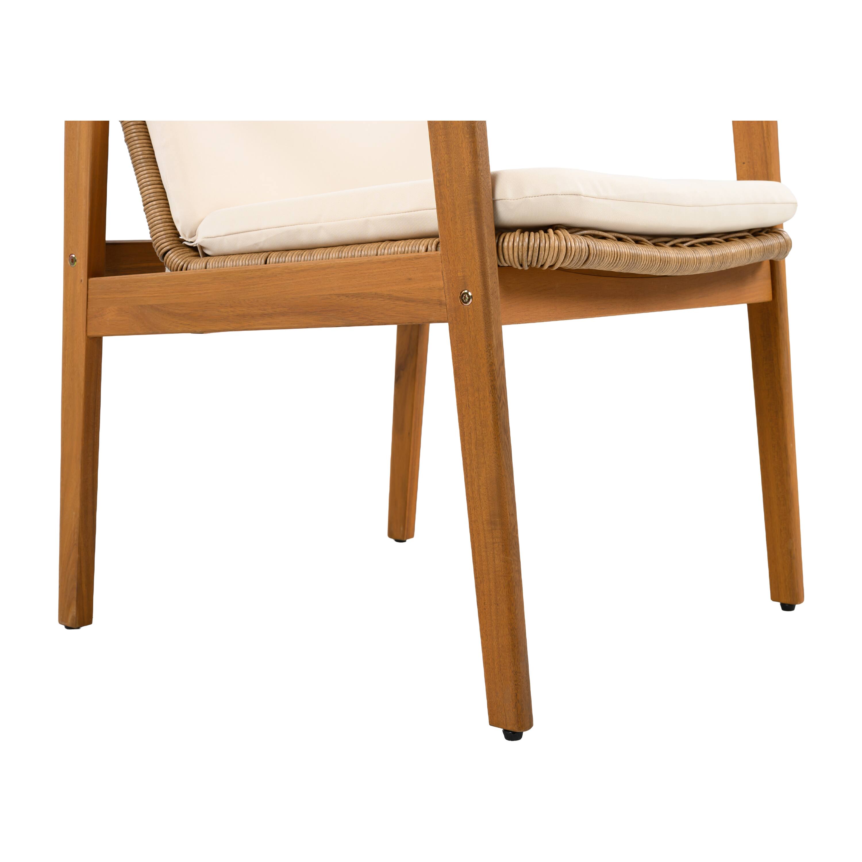 Alt View 5. Mondawe - Set of 2 Acacia Wood Outdoor Dining Chairs with Waterproof Cushions - Beige.