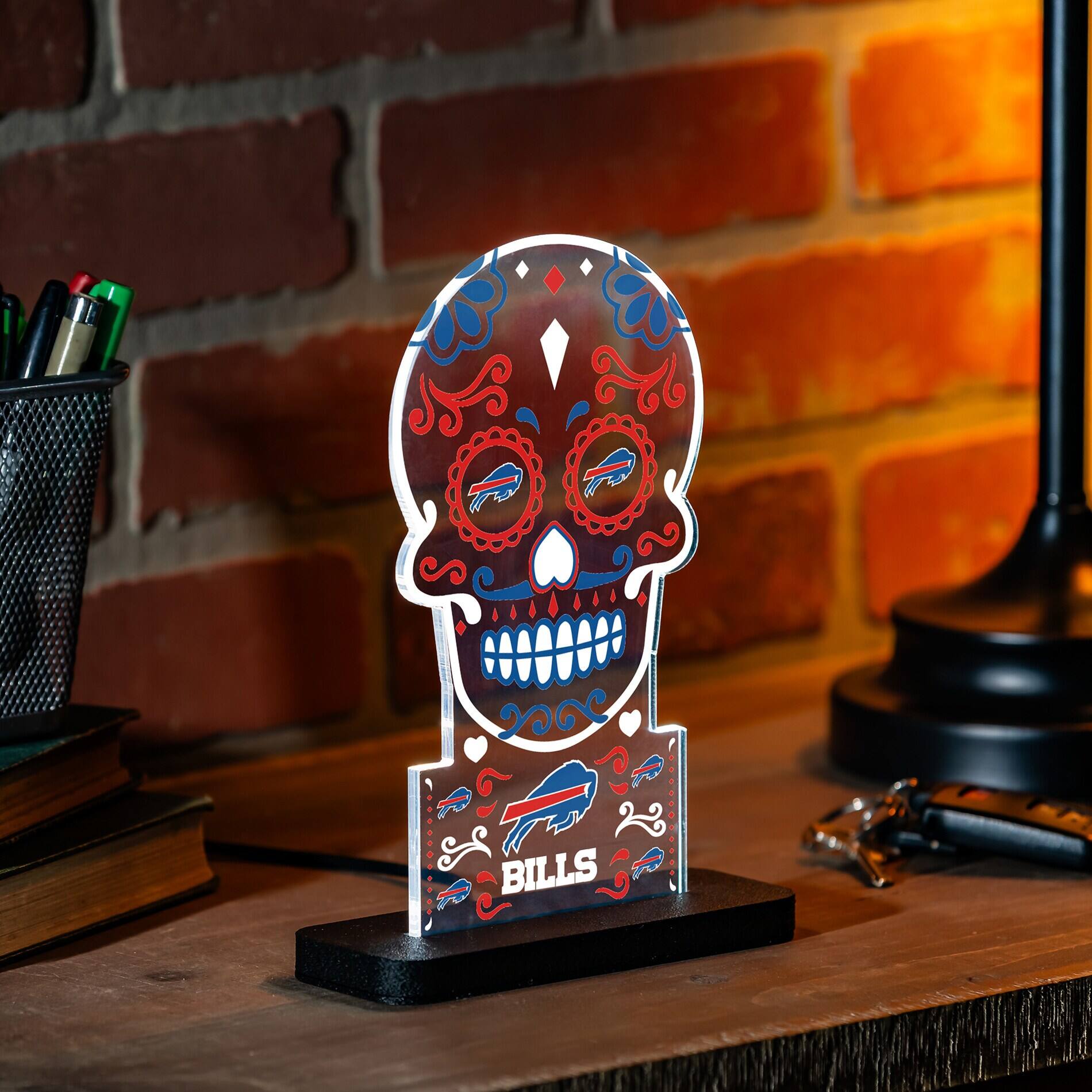 Alt View 1. Evergreen Enterprises - Buffalo Bills 10" LED Tabletop Sugar Skull Halloween Desklite Sign - Multicolor.