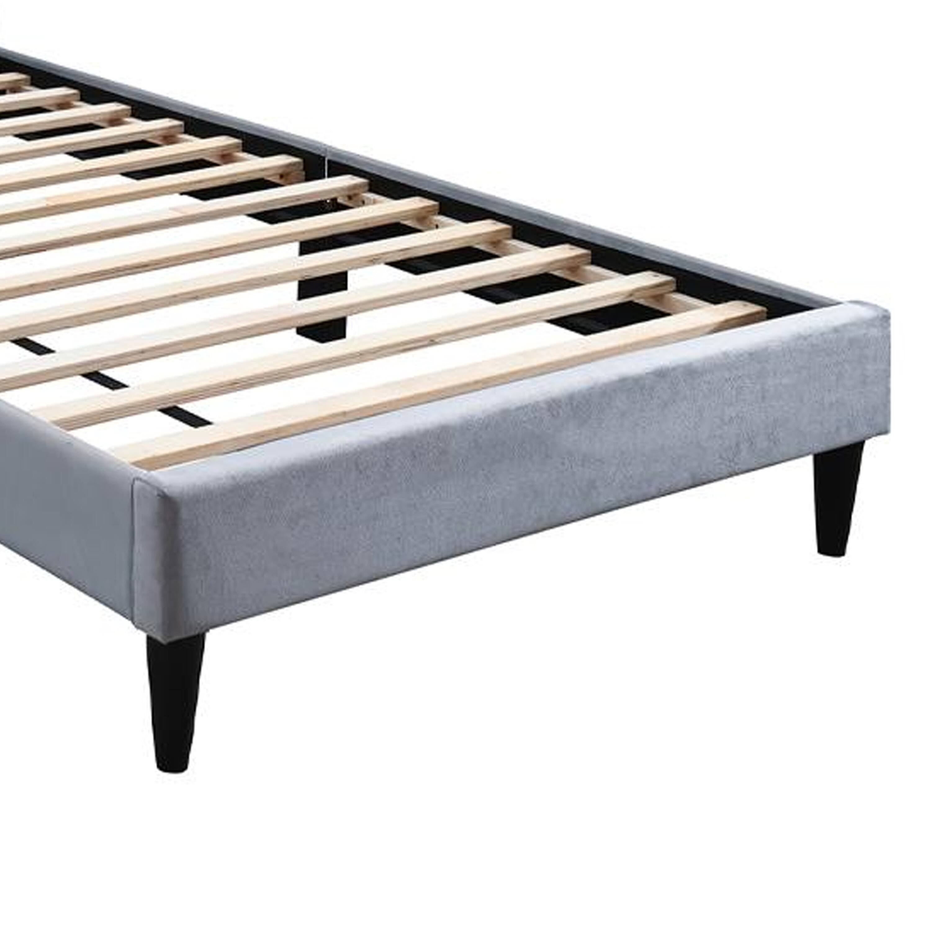 Alt View 3. Manhattan Lane - Lilian Full Size Bed, Tufted Gray Velvet Upholstery, Chevron Stitch - Gray, Black.