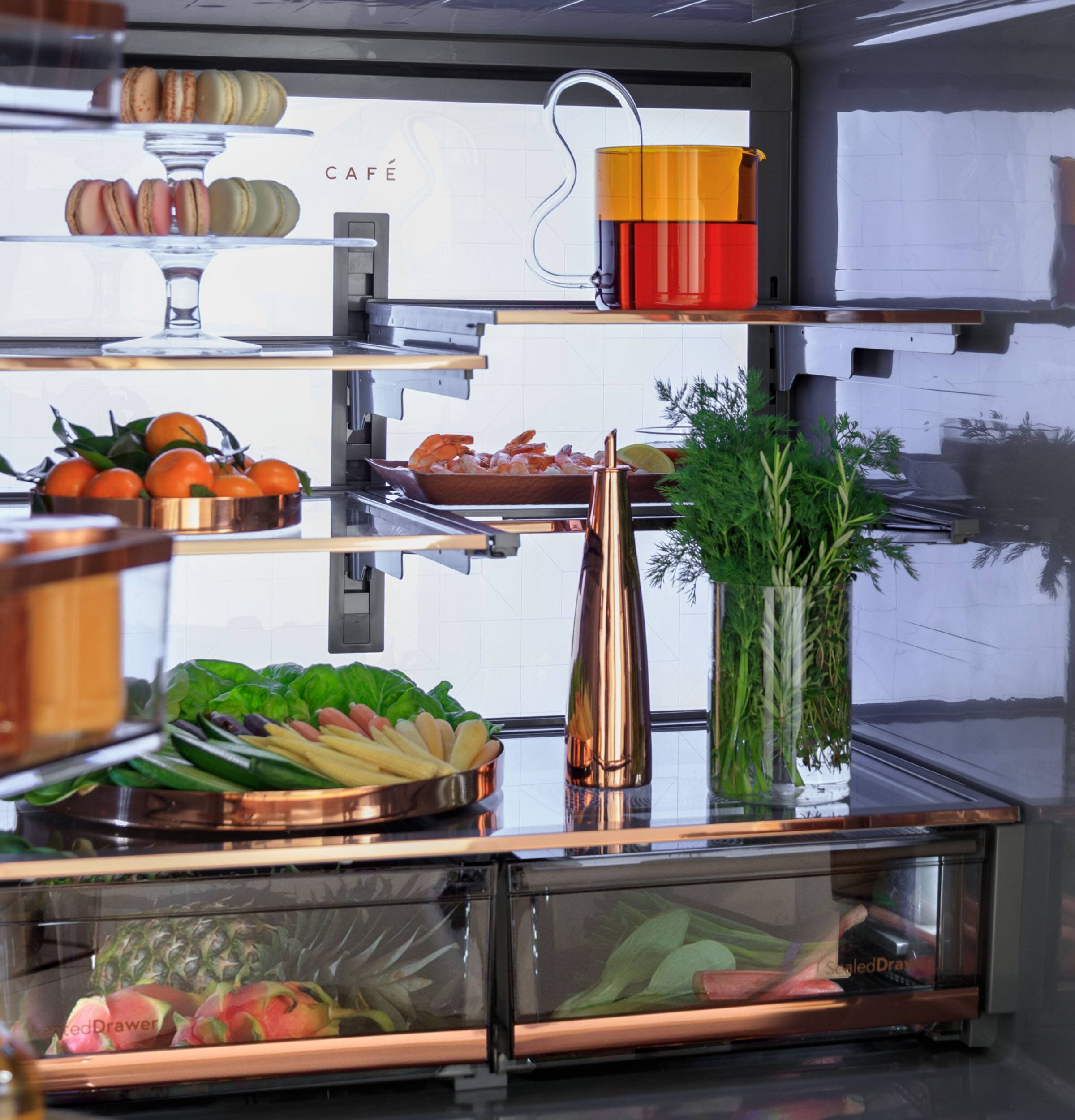 The text on the image reads "CAFE" and "Se led Draw ed Drawer." The corrected text should be "Café" and "Sealed Drawers."