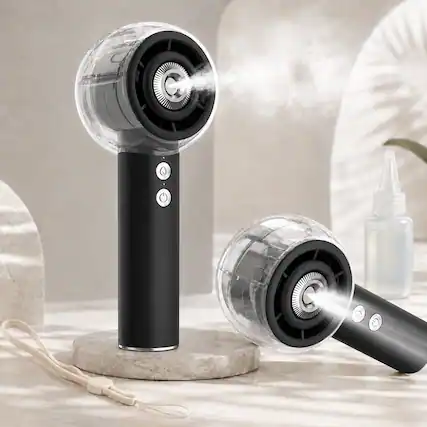 Front. Anysun - Misting Handheld Portable Fan with 4 Strong Wind, 6000mAh Rechargeable Powerful, Mini Small Hand & Pocket Fan - Black.