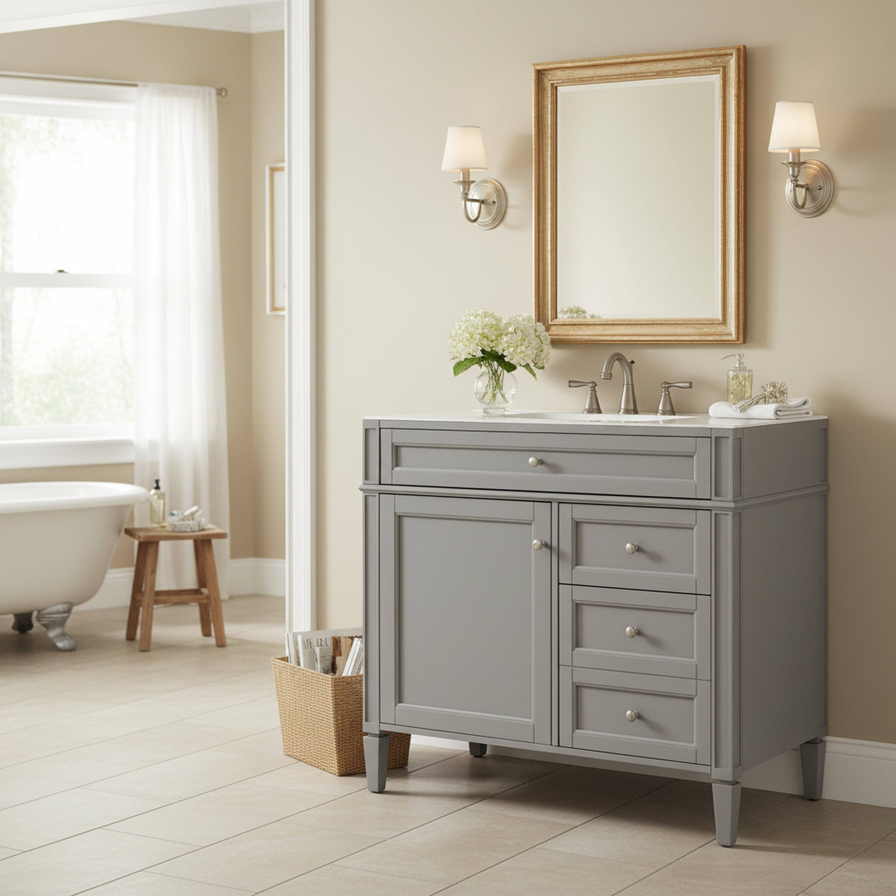 Alt View 2. Boyel Living - 36 Inch Modern Bathroom Vanity Cabinet Two Drawers Tip Out No Sink Grey - Gray.