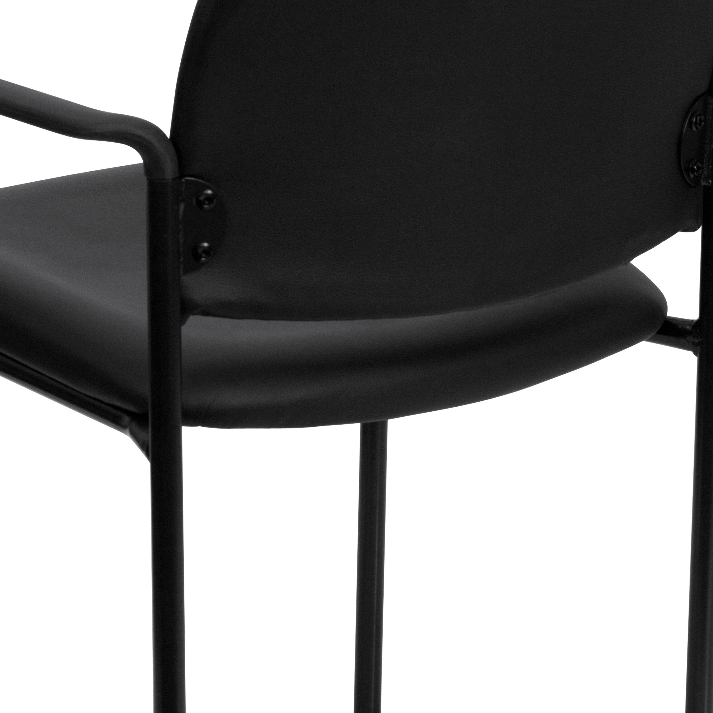 Alt View 9. Emma + Oliver - Comfort Stackable Steel Side Reception Chair with Arms - Black Vinyl.