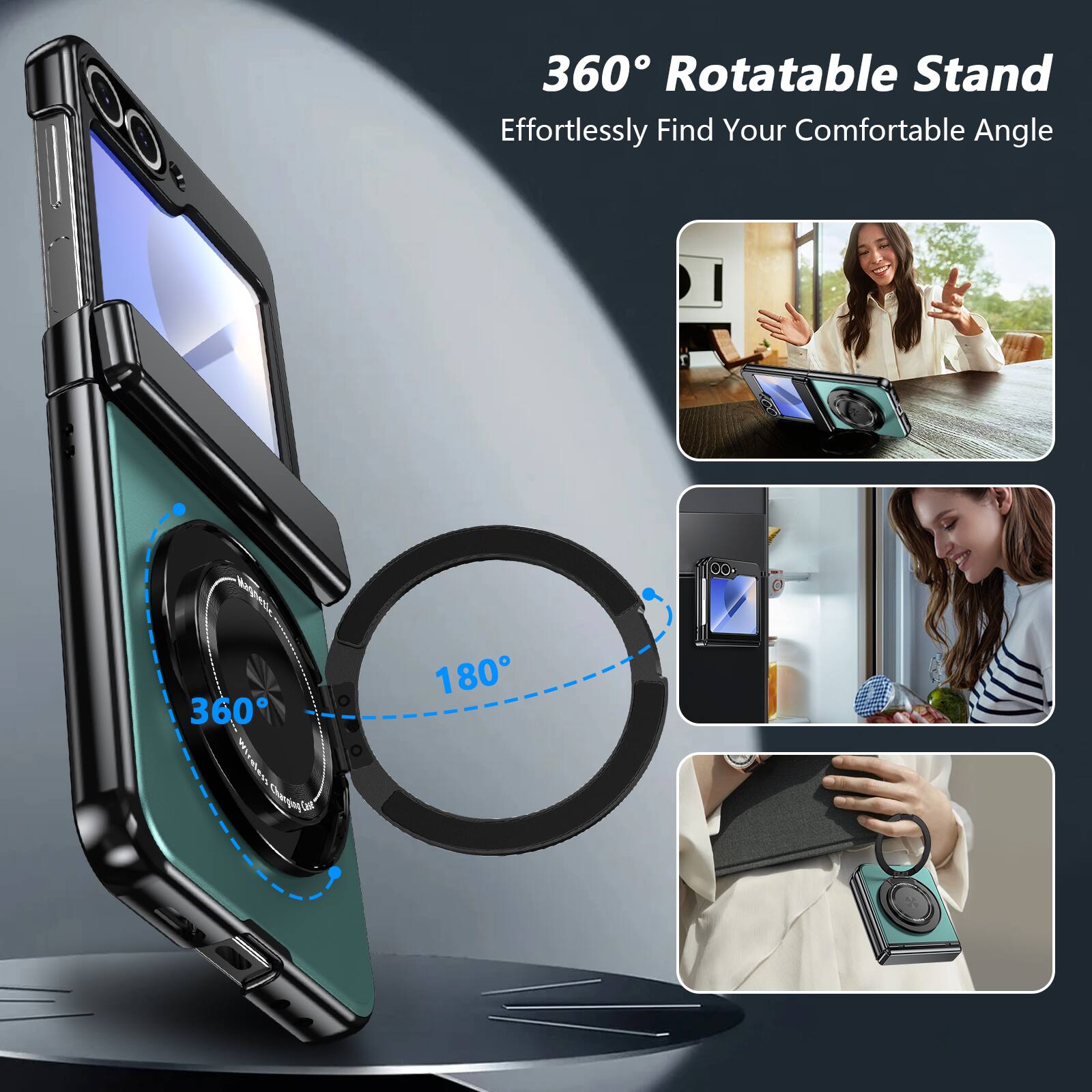 360° Rotatable Stand  
Effortlessly Find Your Comfortable Angle