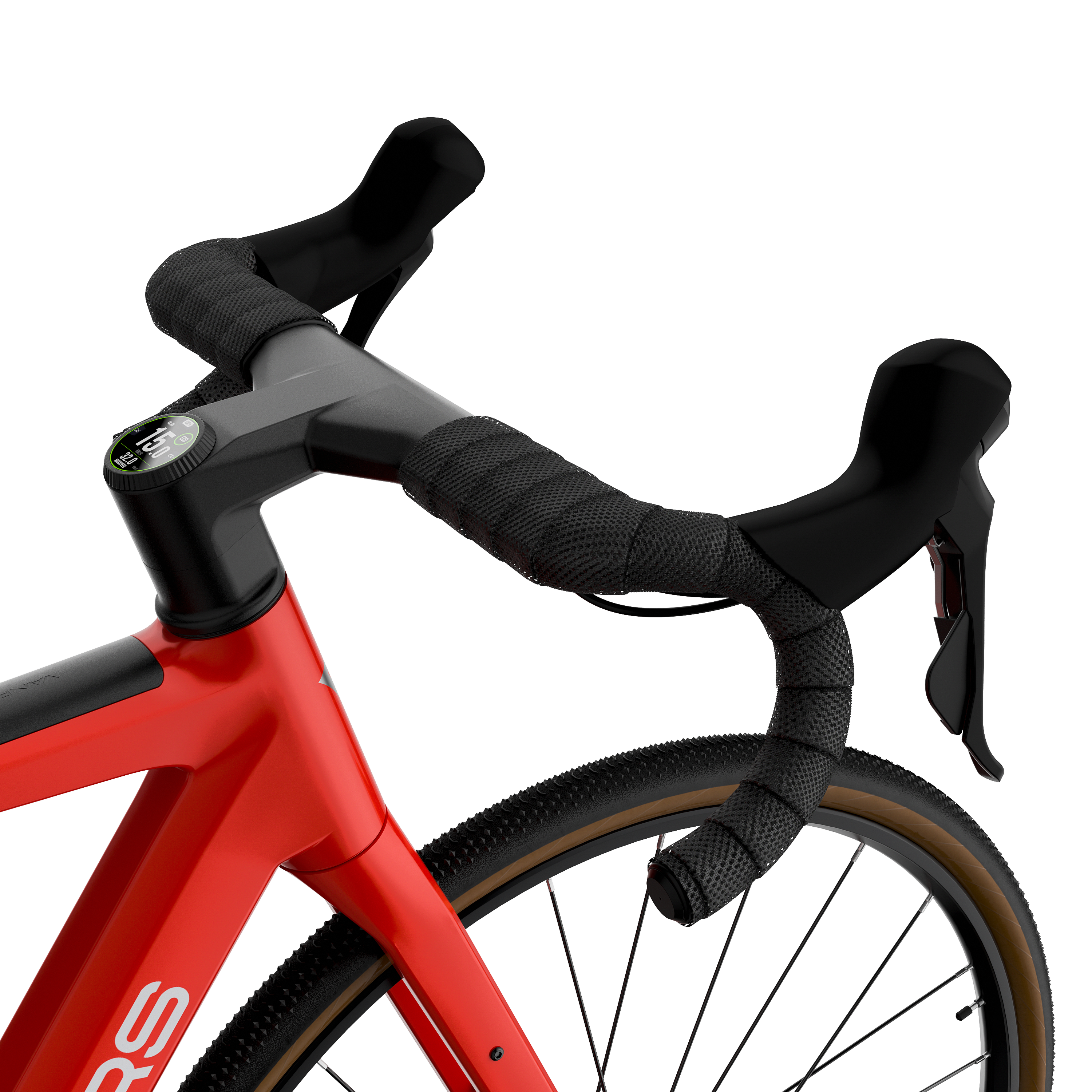 Angle. Vanpowers - UrbanCross-Ultra Lightweight 350W Hub-Motor Gravel E-Bike M size - Lava Red and Coke Black.