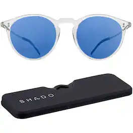 ThinOptics - Los Altos Round Sunglasses with Case - Shiny Crystal/Blue Flash Mirror