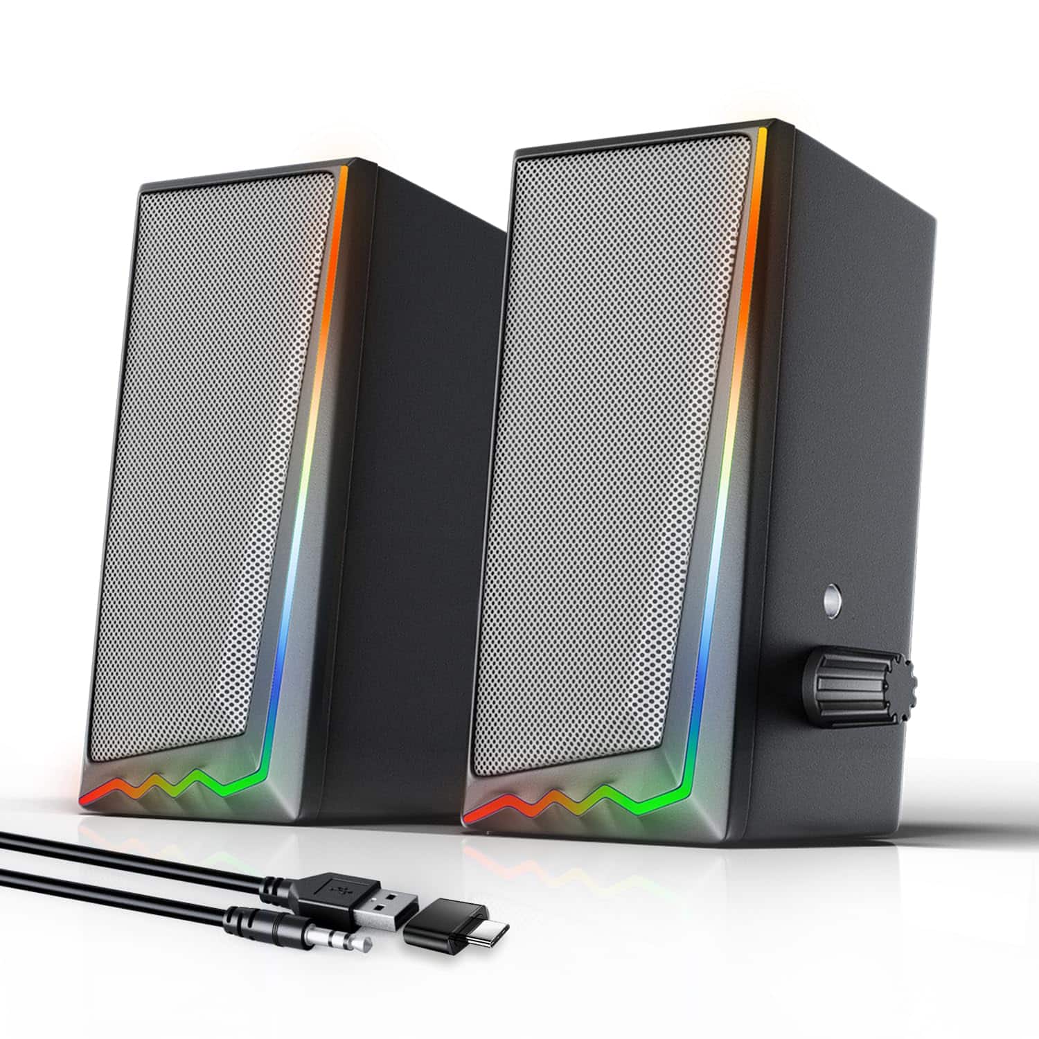 Cozy Serene - Light Computer Speakers With 3.5 Mm Aux Desktop Various Colorful Rgb Lights Gaming Volume Control For Pc/desktop - Default