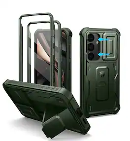 dexnor - for Samsung Galaxy S25 Case with Built-in Slide Camera Cover & Screen Protector & Kickstand - Army Green