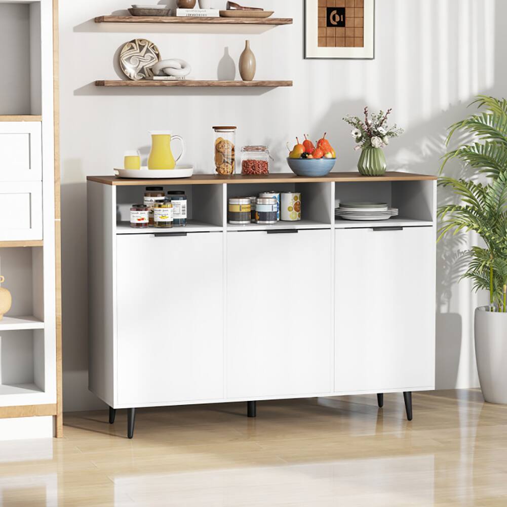 Alt View 1. Pefilos - Sideboard Buffet Cabinet, Kitchen Storage Cabinet with 5-Position Adjustable Shelves, White - White.