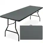 Front. Best Choice Products - Portable Folding Plastic Dining Table w/ Handle, Lock - 8ft - Dark Gray.