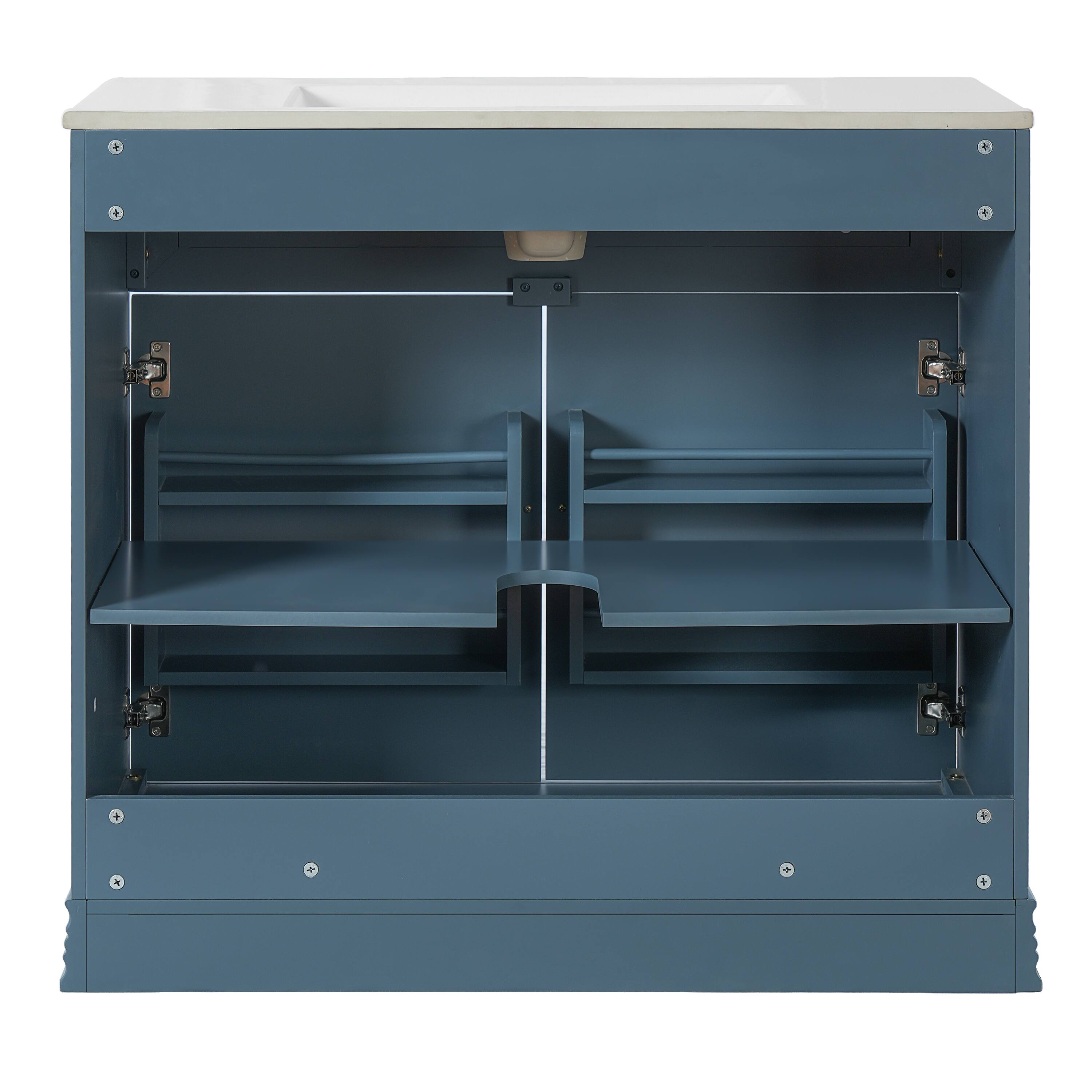 Alt View 6. Tiramisubest - 36" Bathroom Vanity with Ceramic Sink, Bathroom Vanities Cabinet, Bathroom Storage Cabinet - Blue.