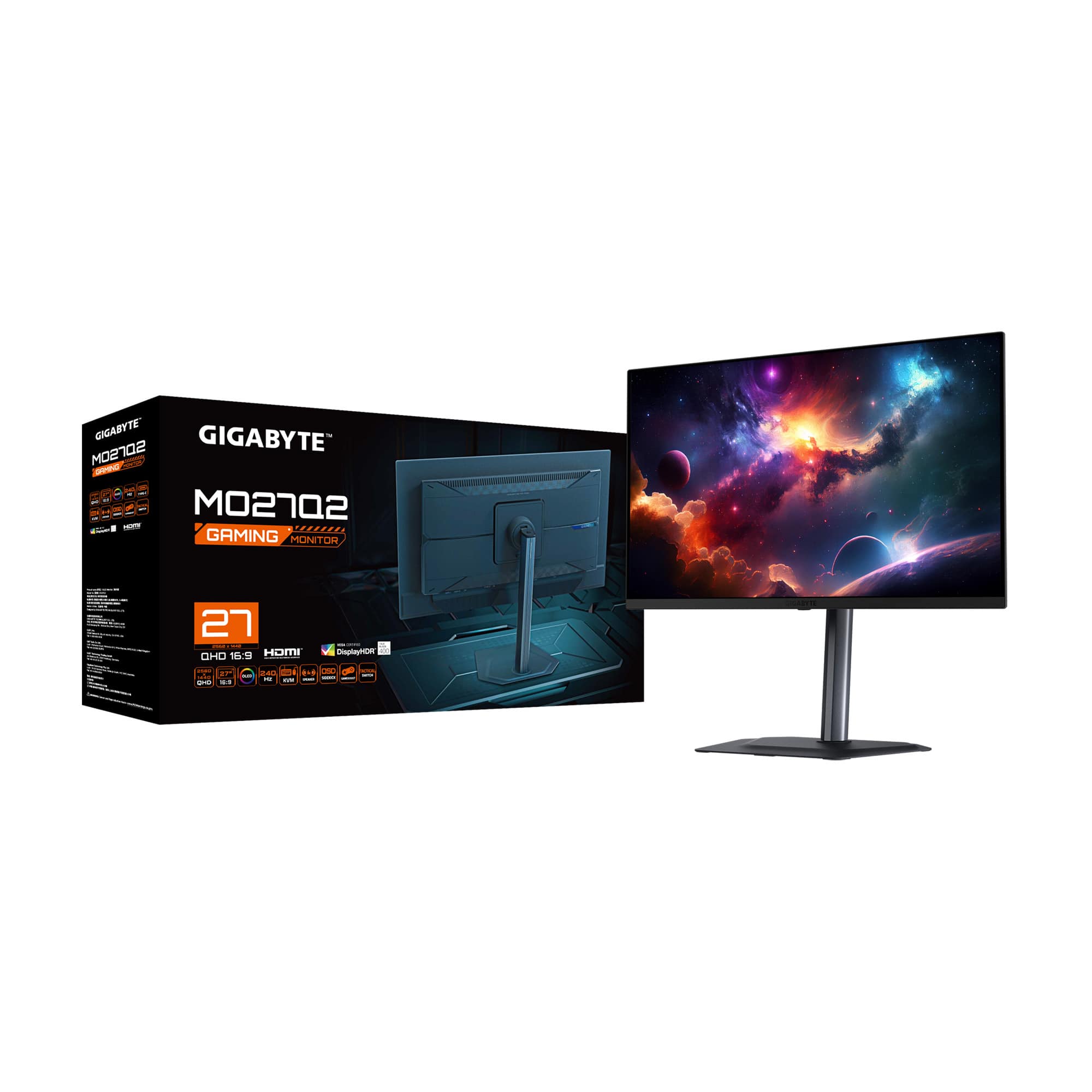 GIGABYTE GAMING MONITOR 27 INCH MO2702 - 16:9 - 4K UHD - 100Hz - 1ms - HDMI 2.0 - DisplayPort 1.4 - USB Type-C - 3.5mm Headphone Jack - Speaker - Black