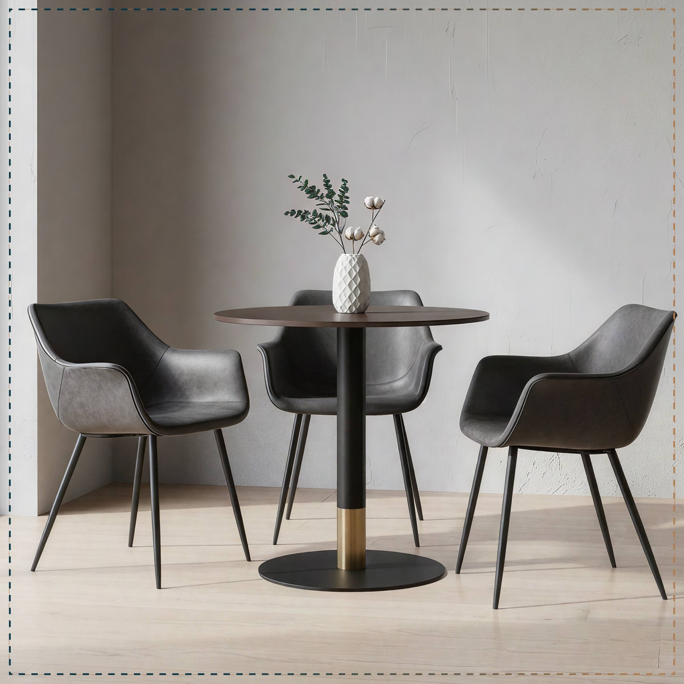 Back. LeisureMod - Markley 2-PCS Modern Leather Accent Dining Chair with Powder-Coated Iron Legs - Charcoal Black.