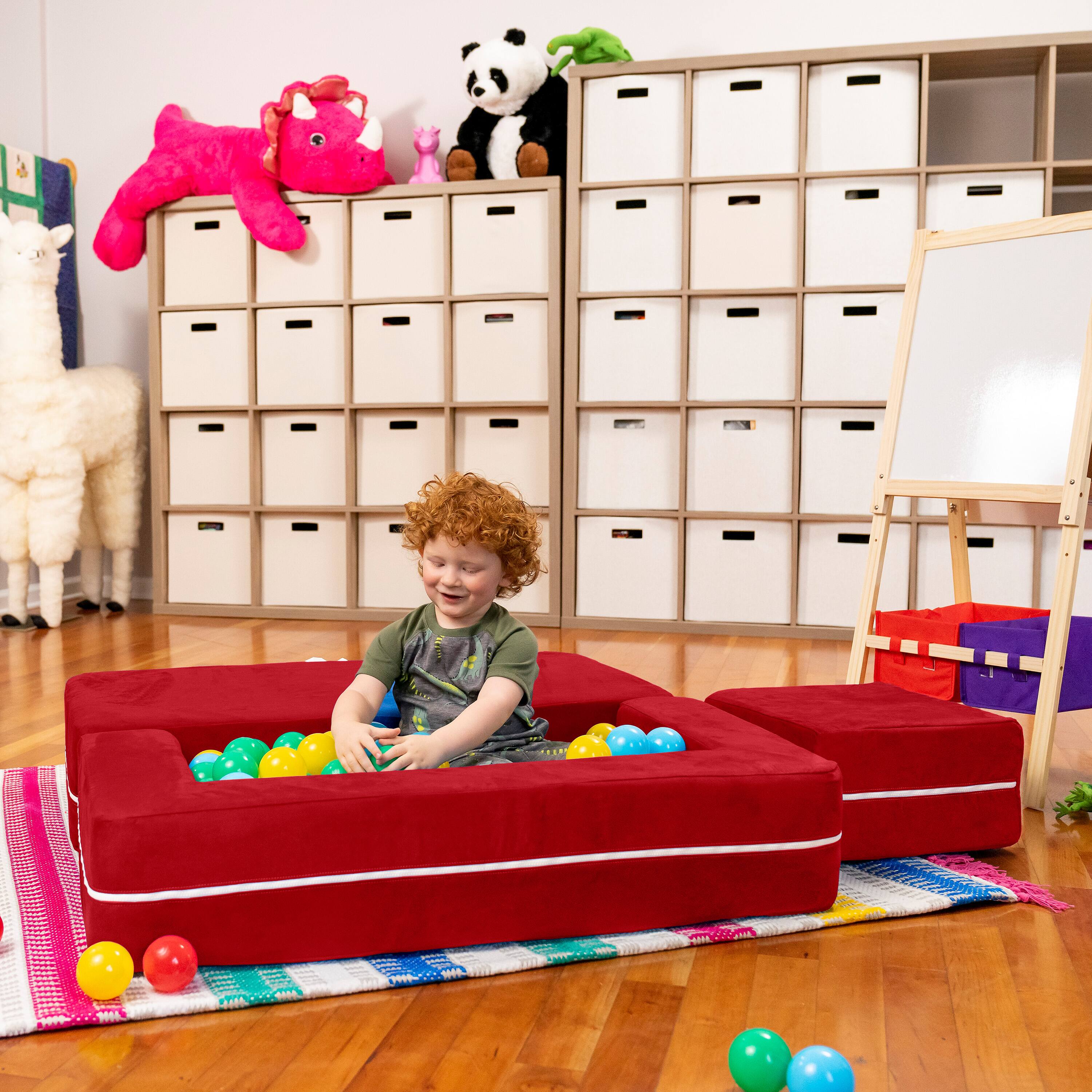 Alt View 2. Jaxx - Jaxx Zipline Kids Modular Loveseat & Ottomans/Fold Out Lounger, Cherry - Cherry.