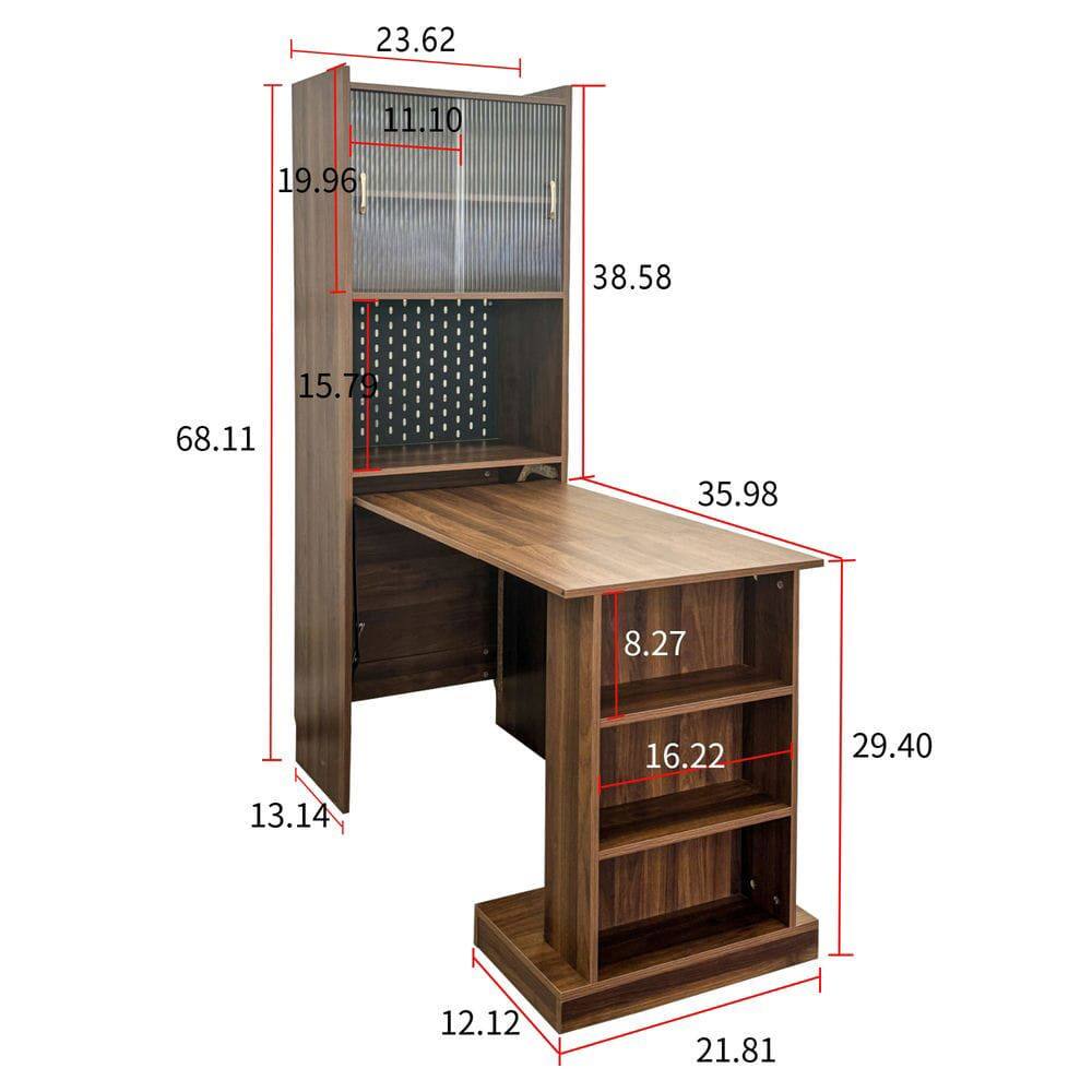 Alt View 7. Kadyn - Folding Desk with Storage, Space-Saving Foldable Computer Desk for Small Spaces, Writing Table for Home, Office, Brown - Brown.